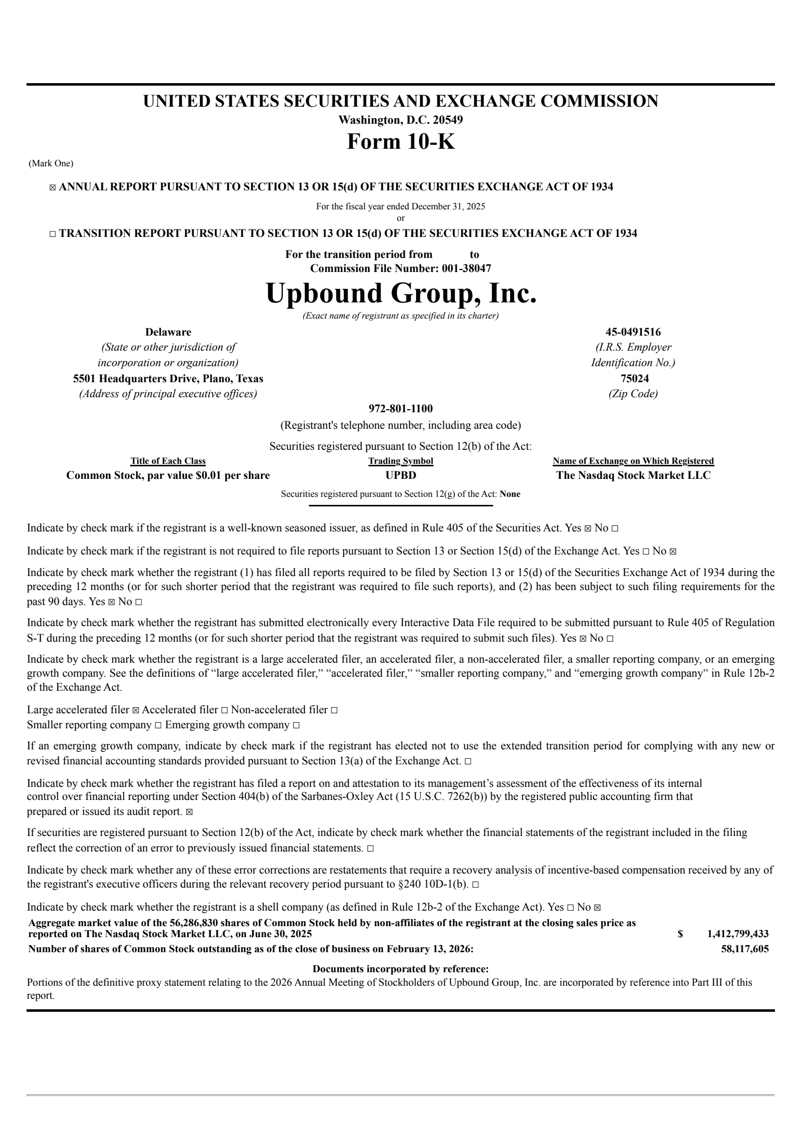 Upbound Group's Q4 2025 Annual report