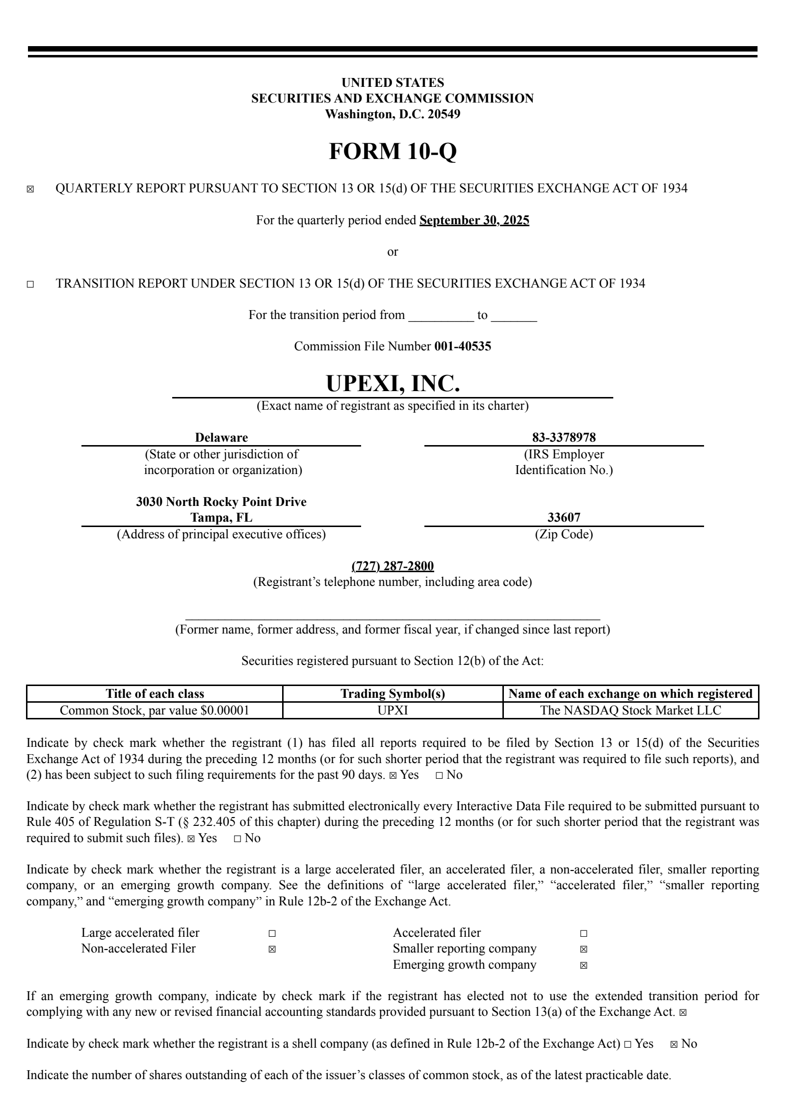 UPXI Q1 2026 Earnings Report on 11/12/2025
