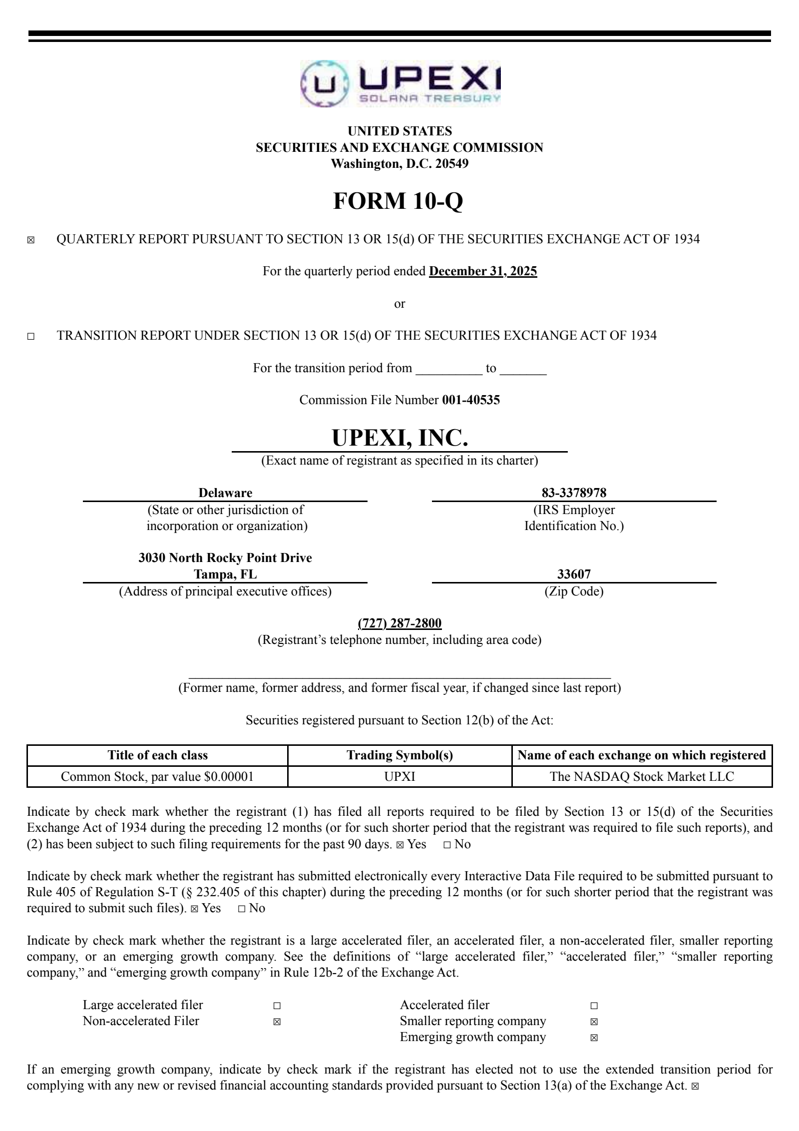 Upexi's Q2 2026 Quarterly report
