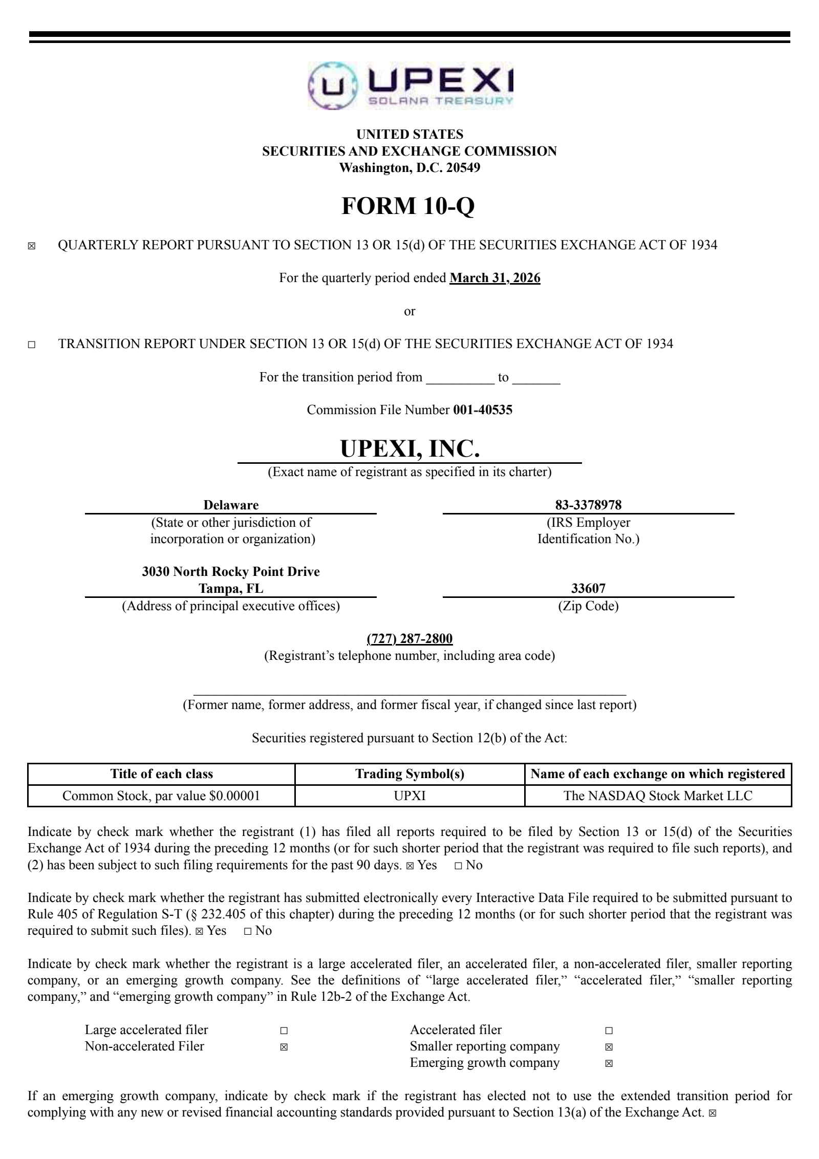 Upexi's Q3 2026 Quarterly report