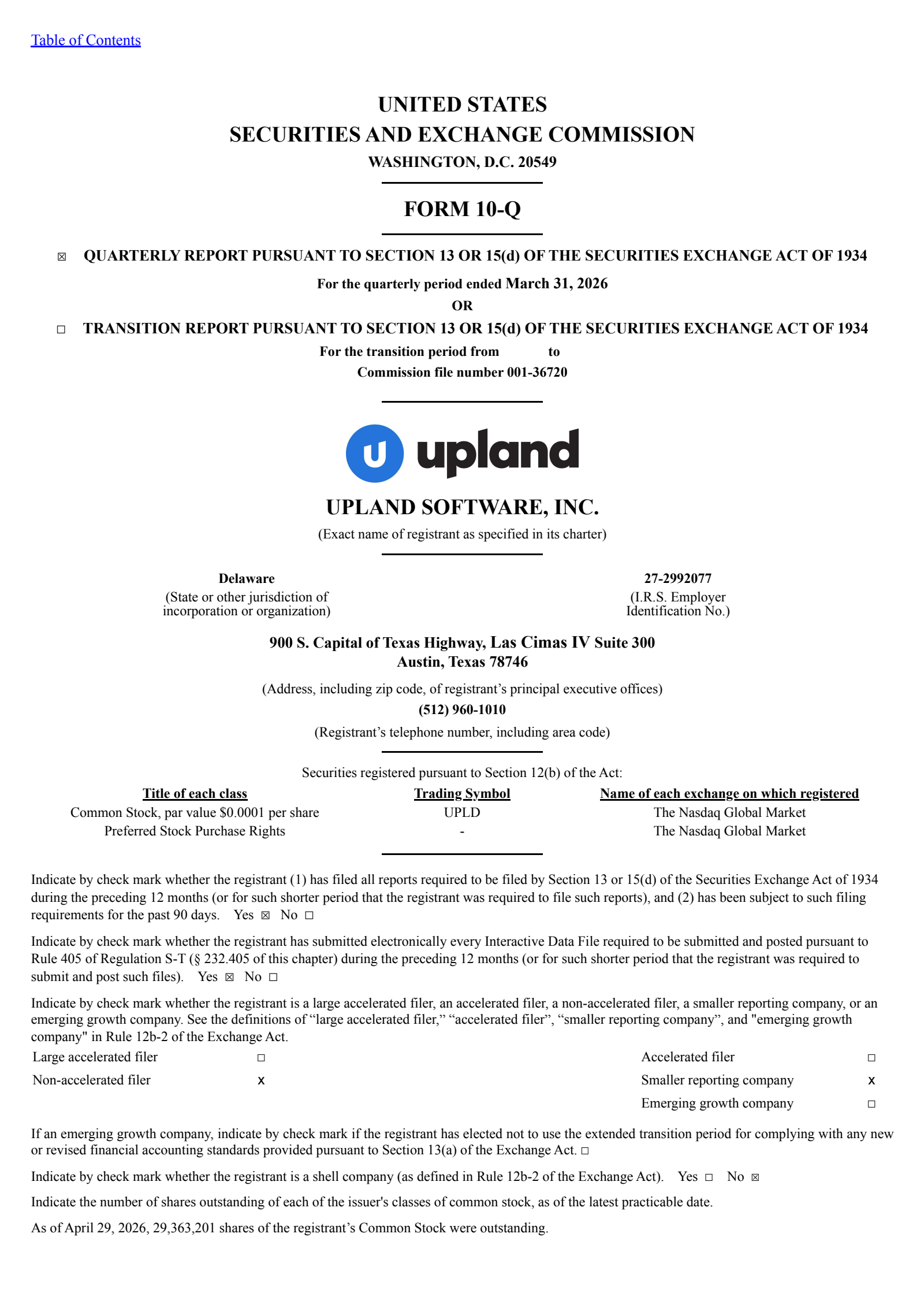 Upland Software's Q1 2026 Quarterly report