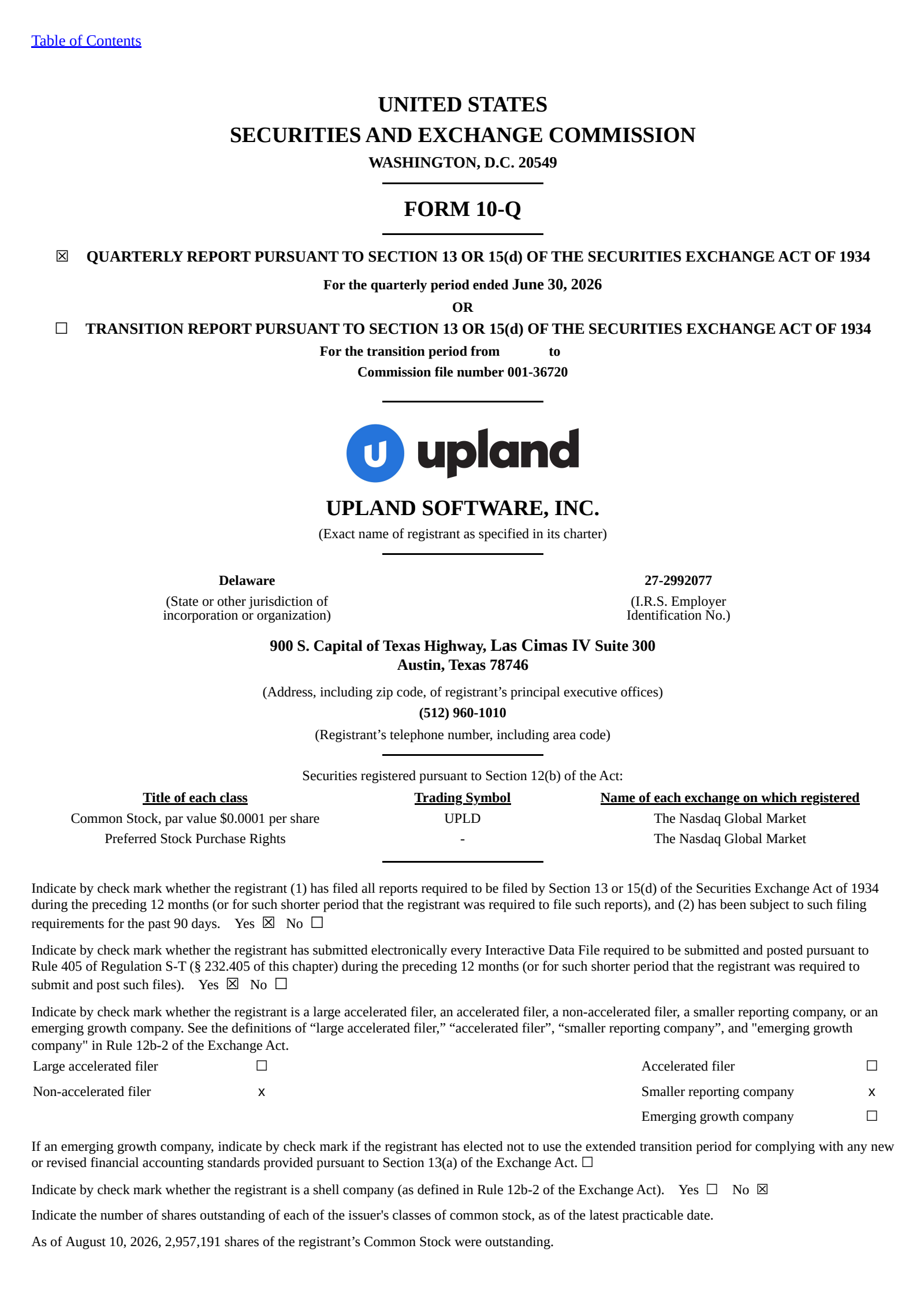 Upland Software's Q2 2026 Quarterly report