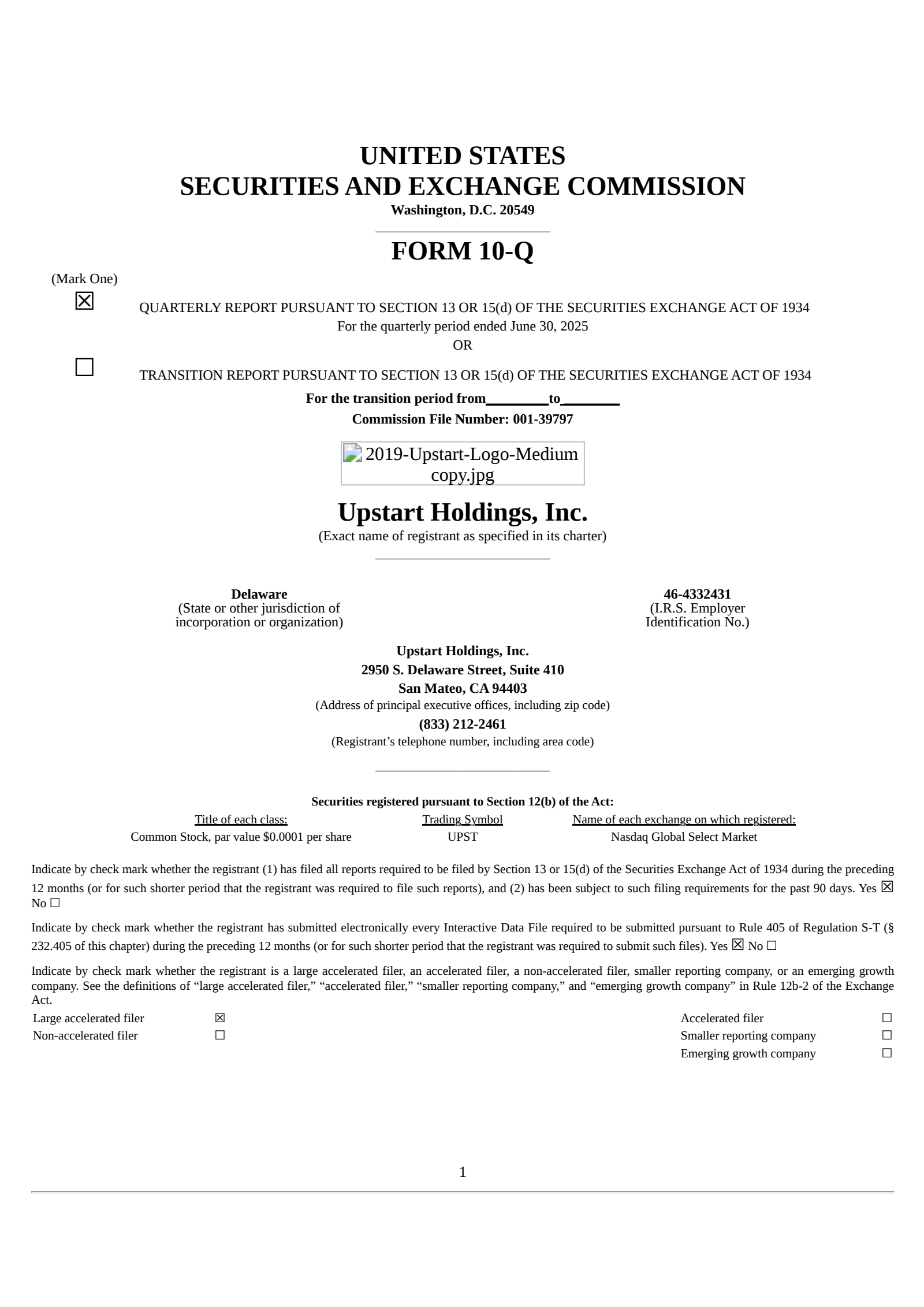 Upstart's Q2 2025 Quarterly report