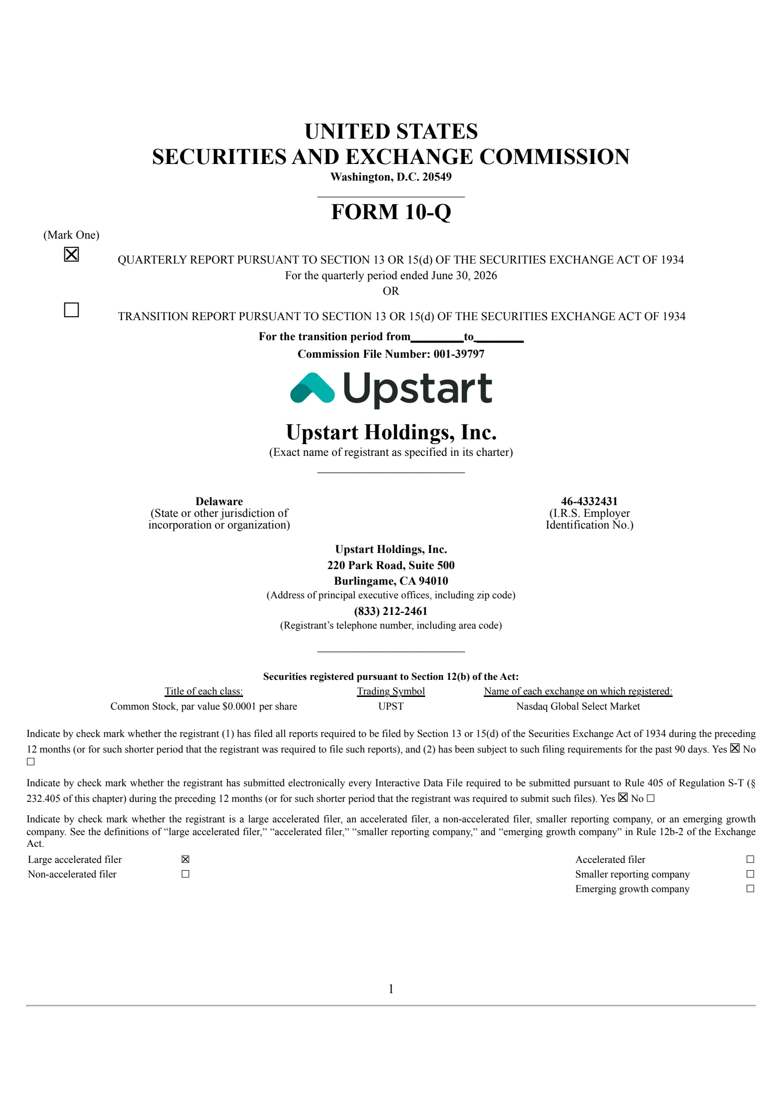 Upstart's Q2 2026 Quarterly report