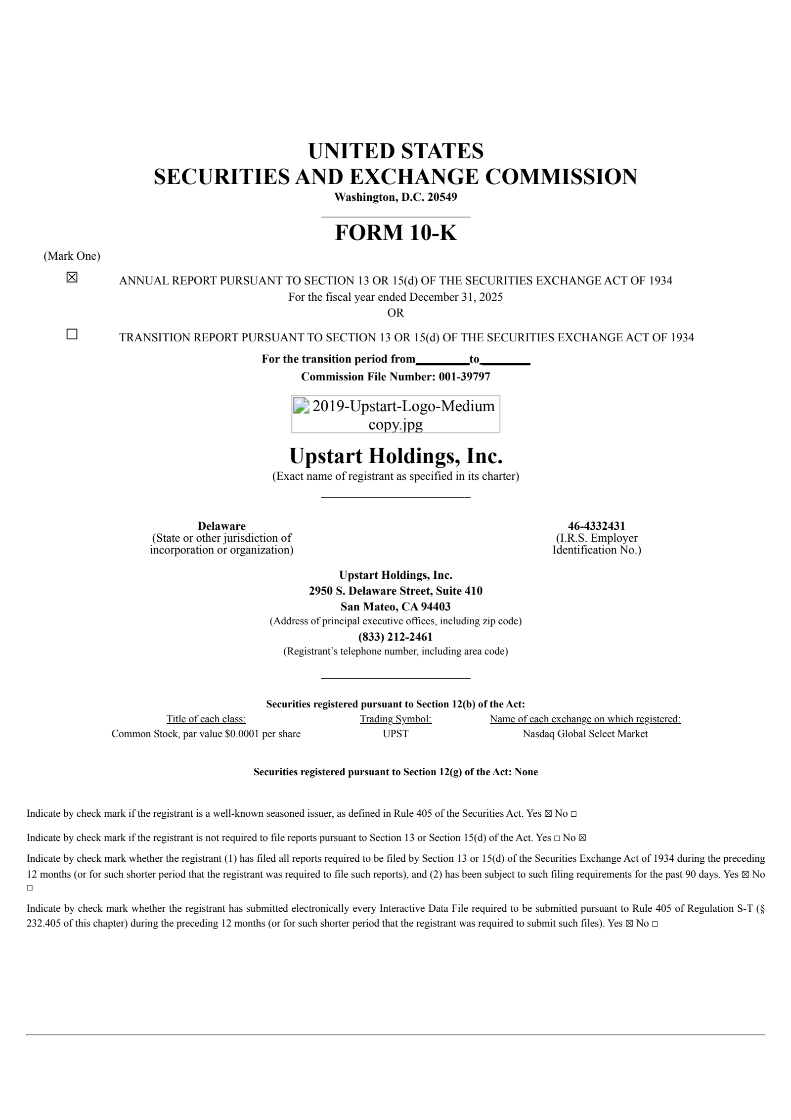 Upstart's Q4 2025 Annual report
