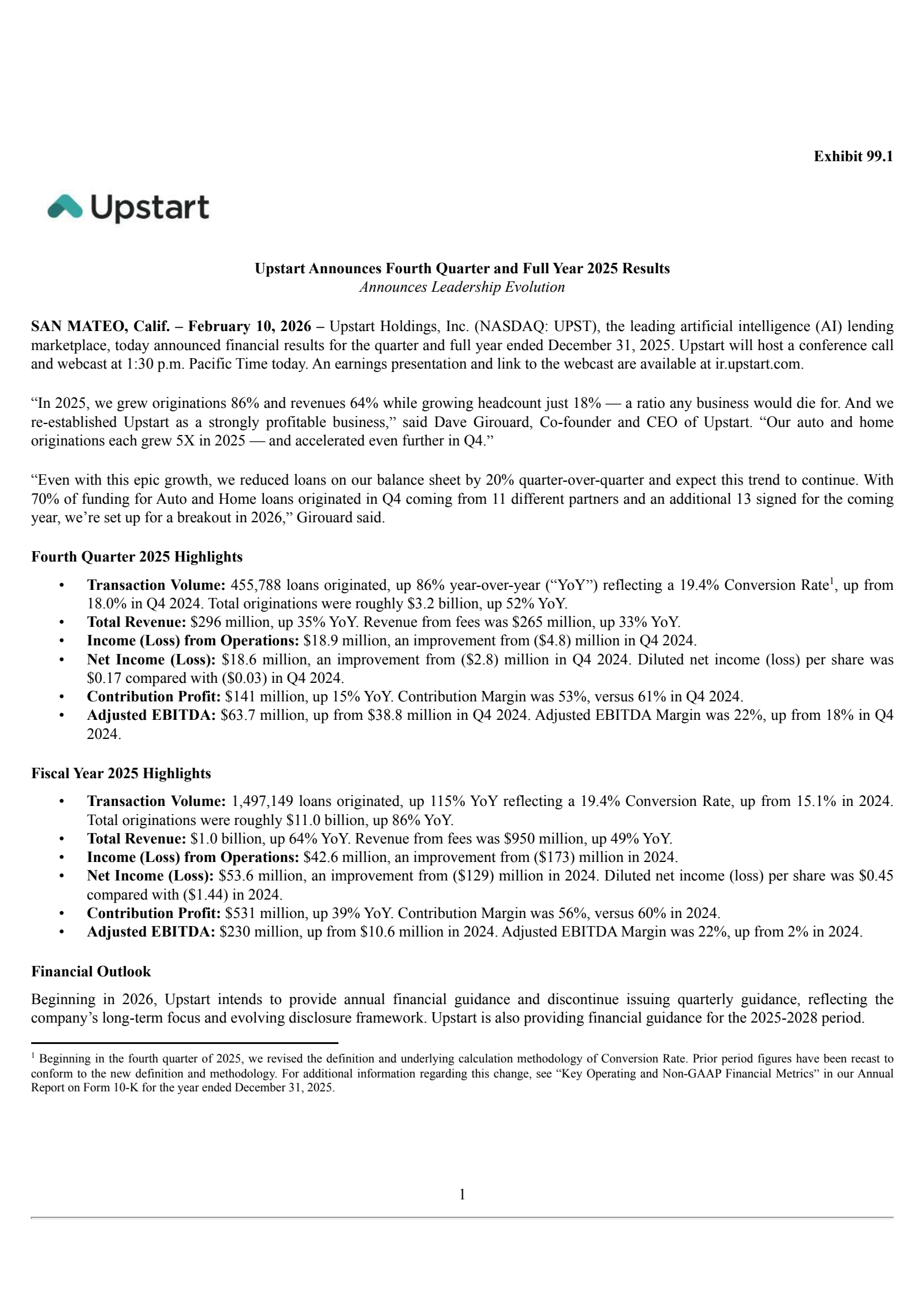 Upstart's Q4 2025 Press Release
