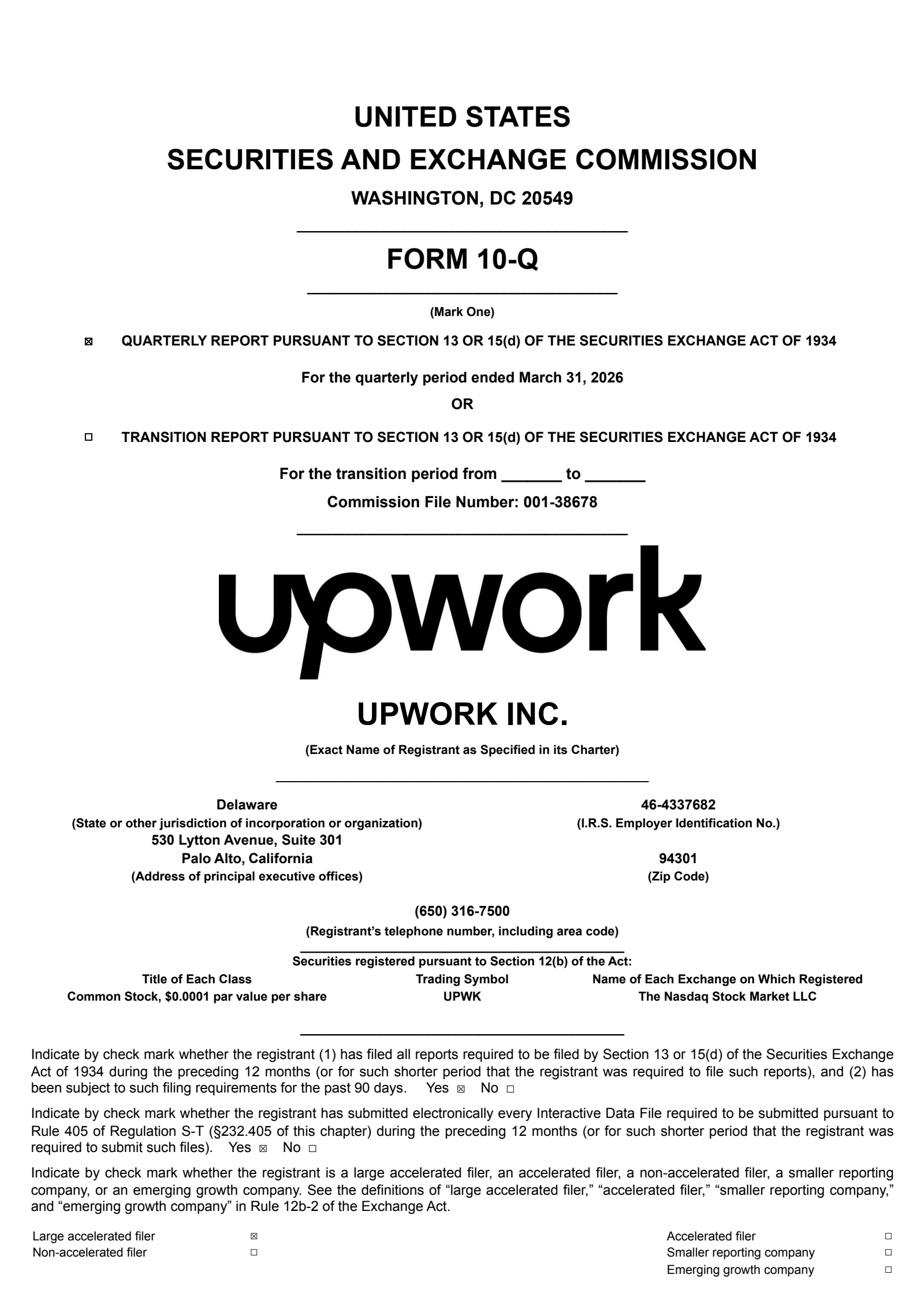 Upwork's Q1 2026 Quarterly report