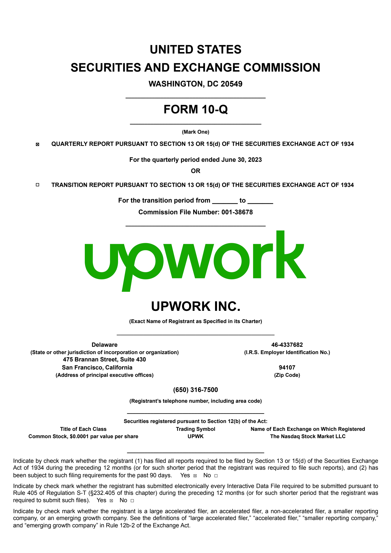 Upwork's Q2 2023 Quarterly report