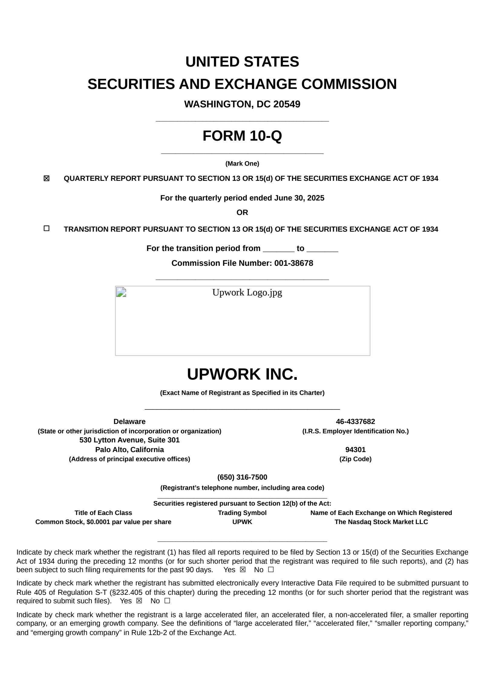 Upwork's Q2 2025 Quarterly report