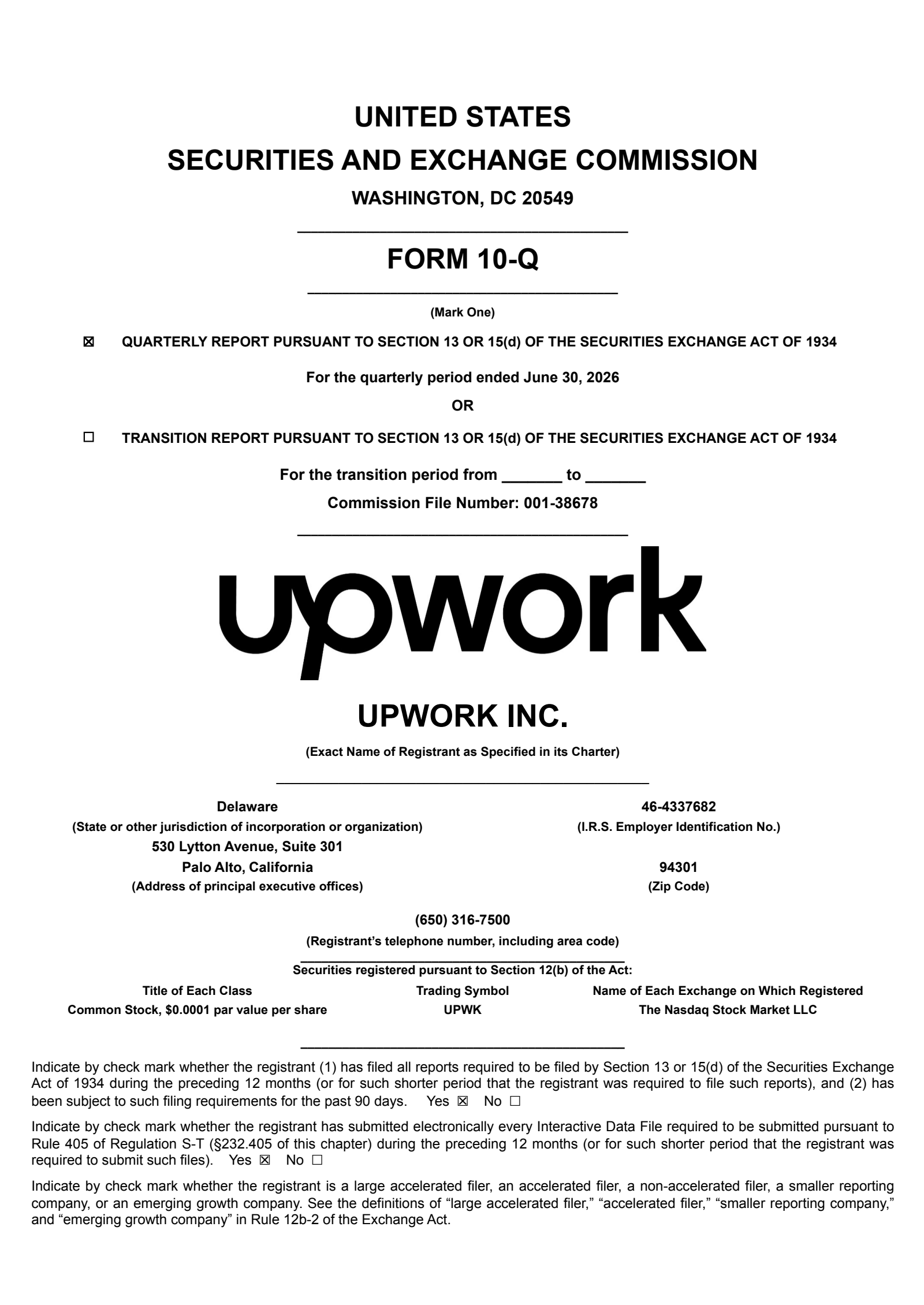Upwork's Q2 2026 Quarterly report