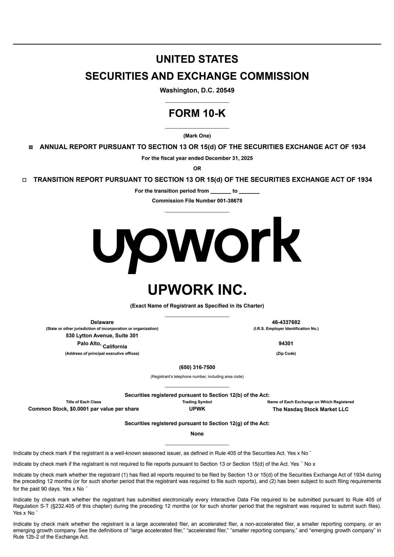 Upwork's Q4 2025 Annual report
