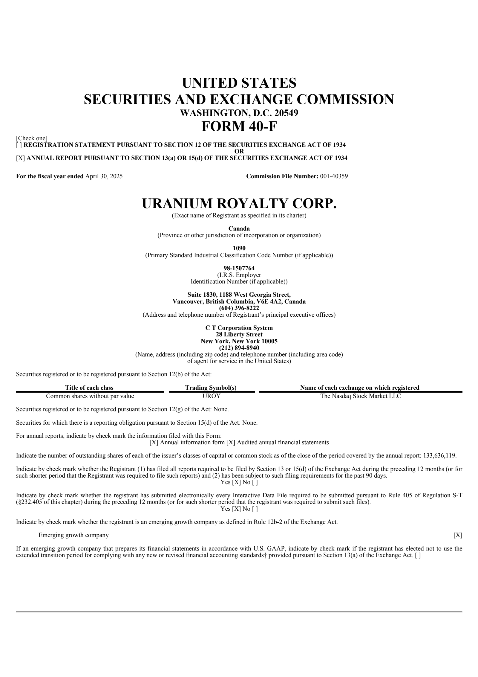 Uranium Royalty's Q4 2025 Annual report