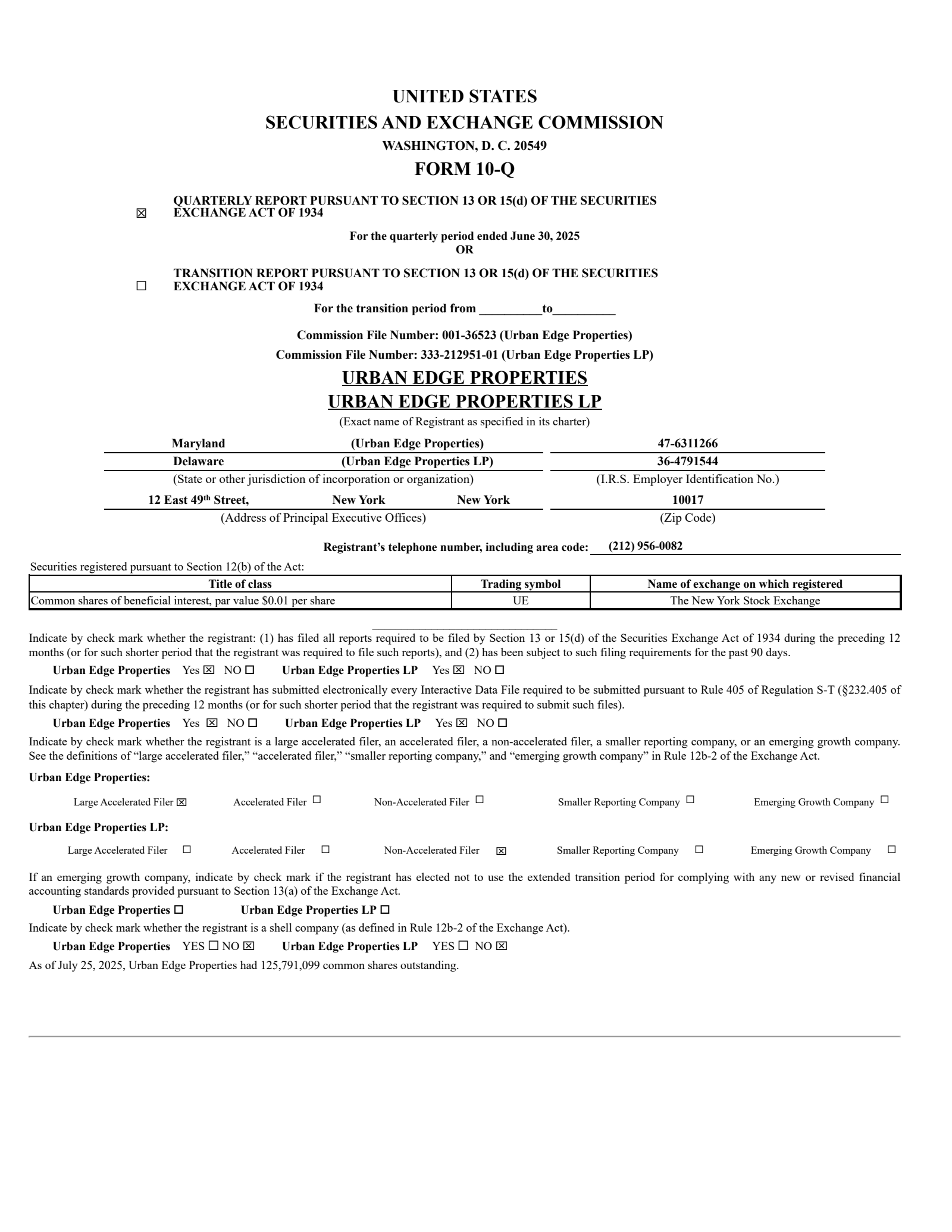 Urban Edge Properties' Q2 2025 Quarterly Report