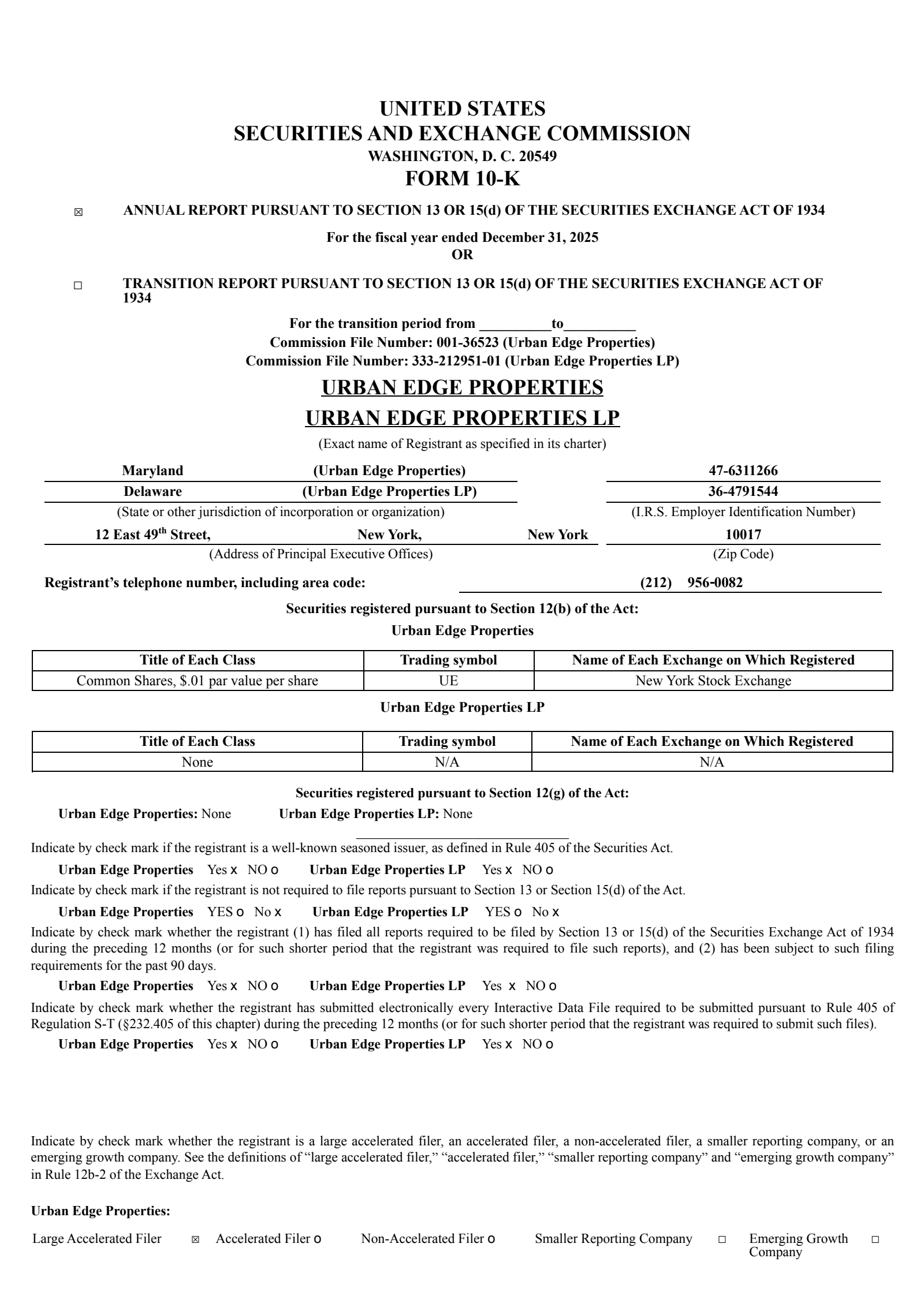 Urban Edge Properties' Q4 2025 Annual report
