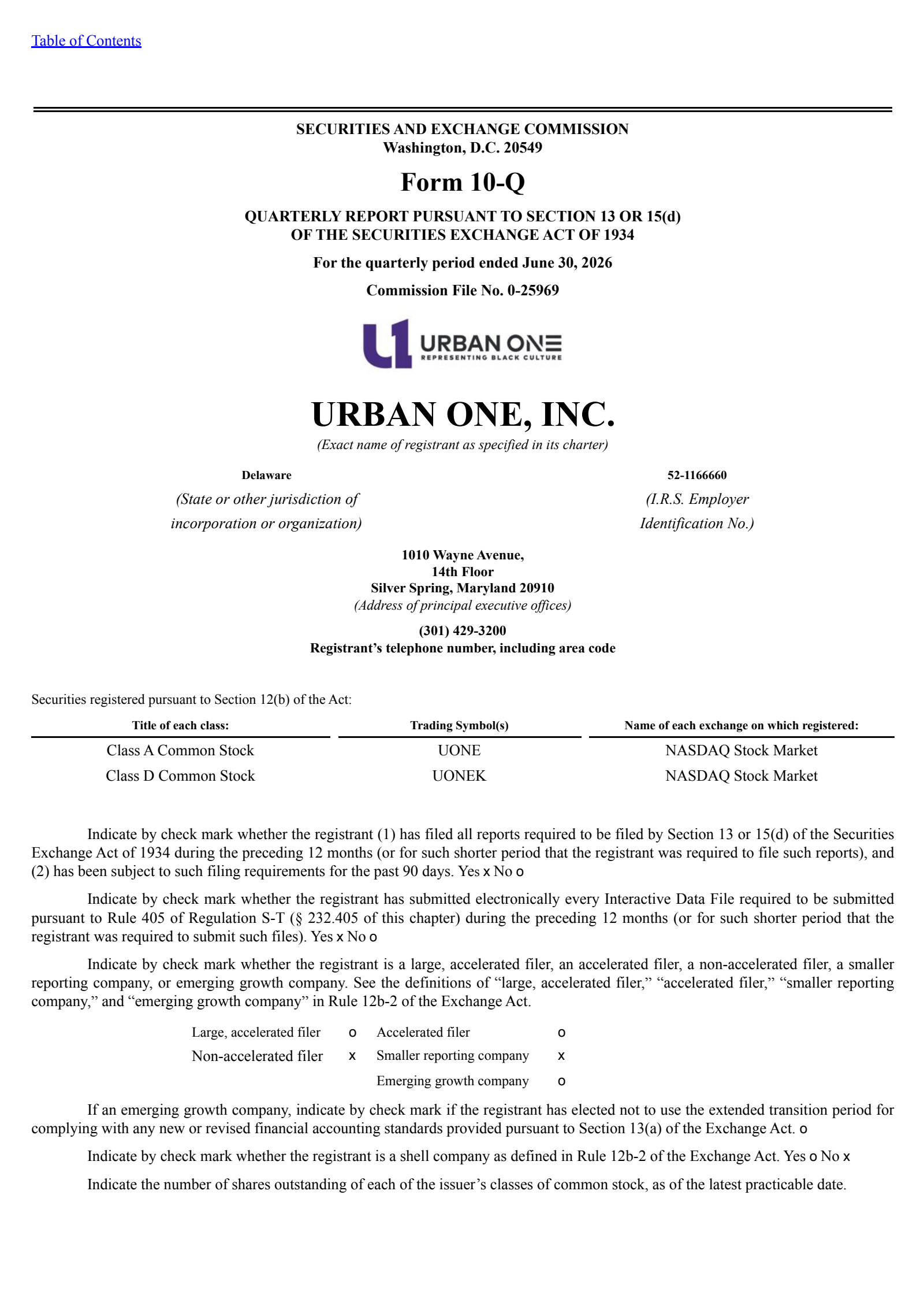 Radio One's Q2 2026 Quarterly report