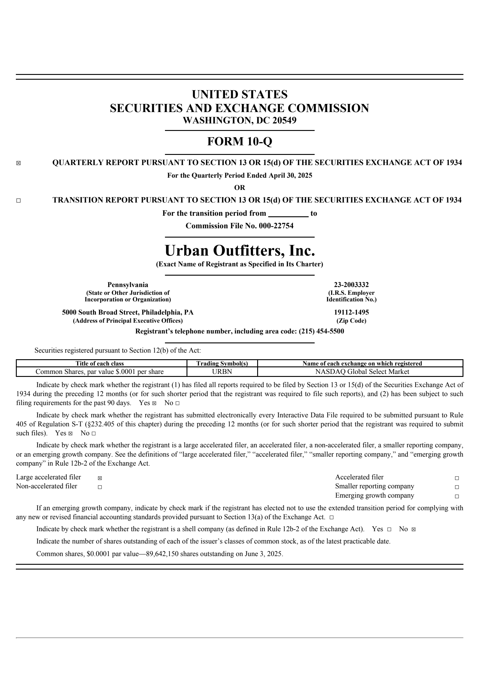 Urban Outfitters' Q1 2026 Quarterly report