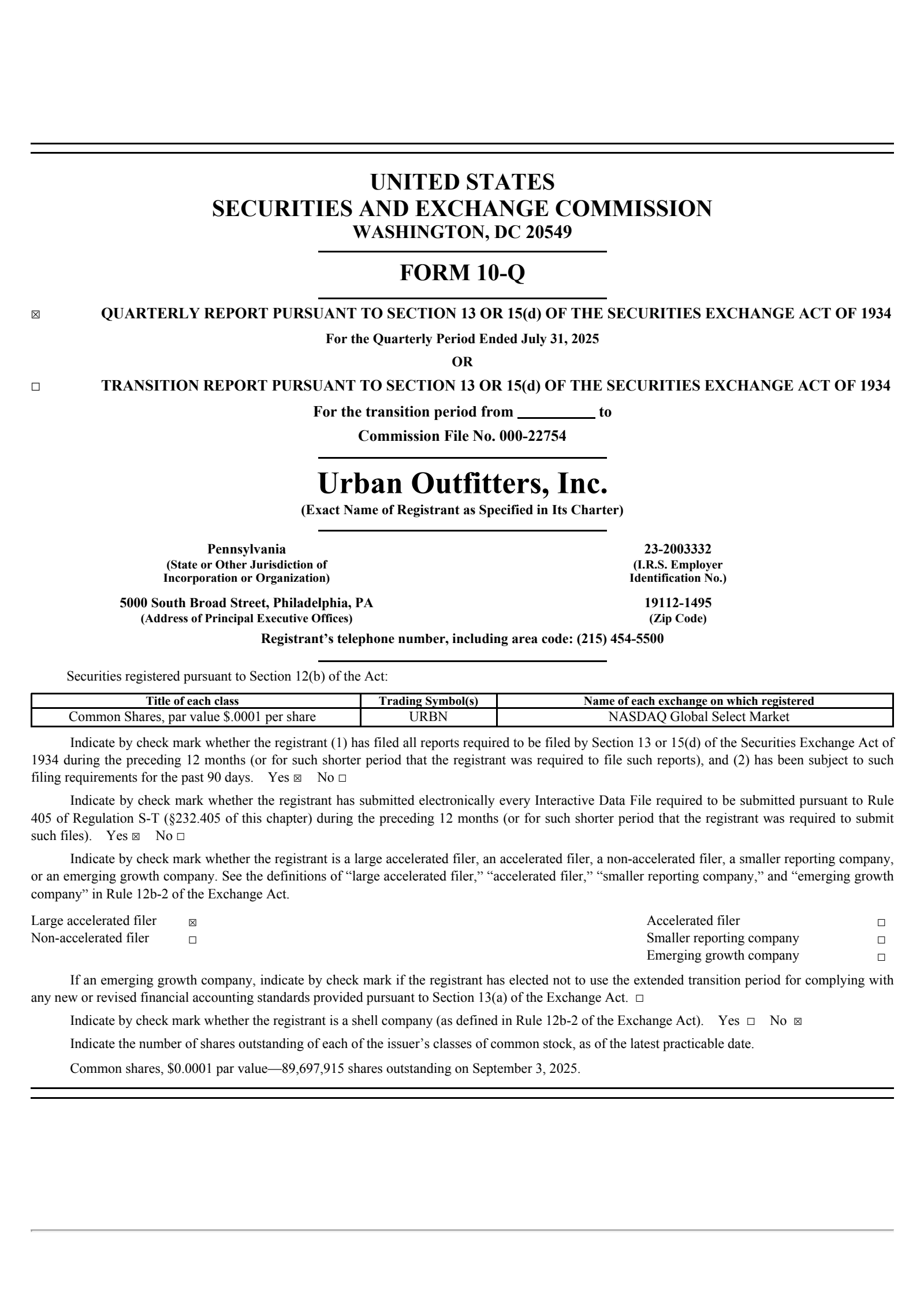 Urban Outfitters' Q2 2026 Quarterly report