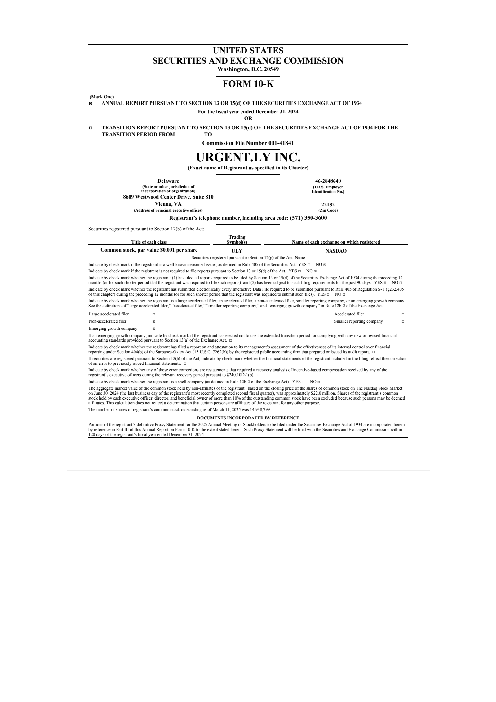 Urgent.ly's Q4 2024 Annual report