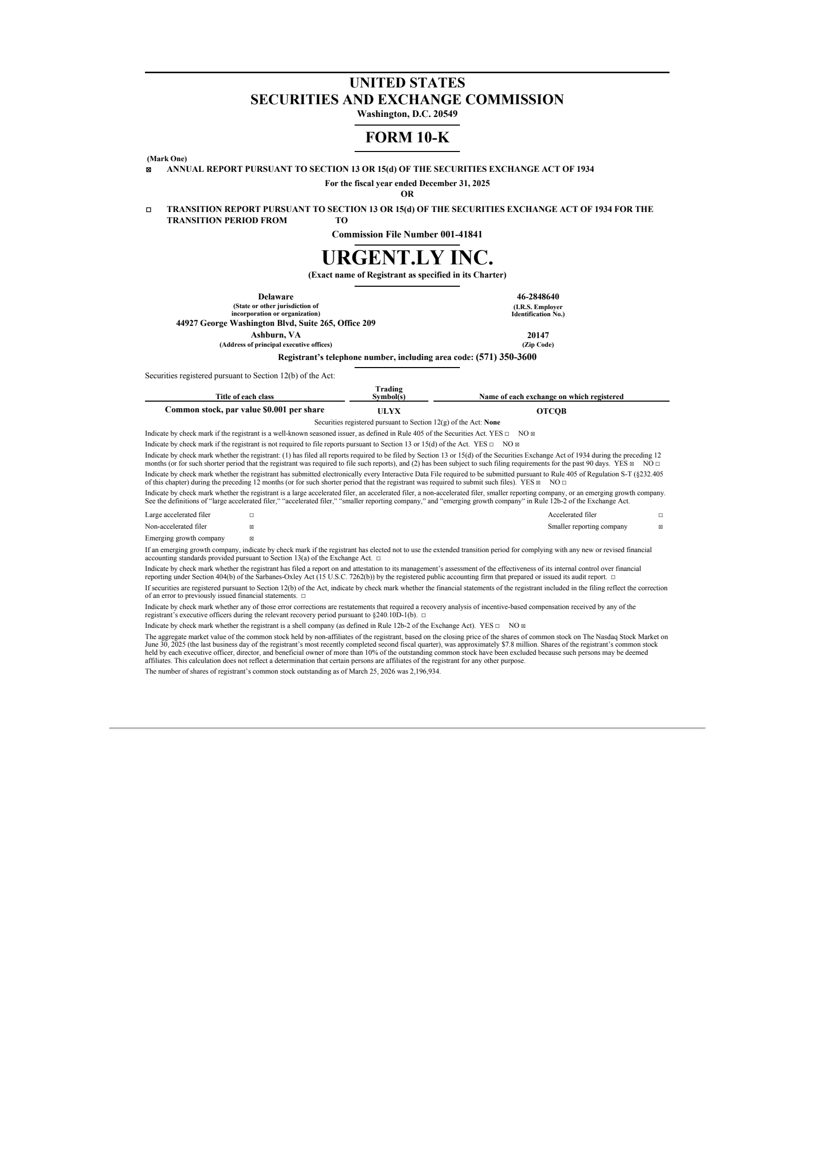 Urgent.ly's Q4 2025 Annual report