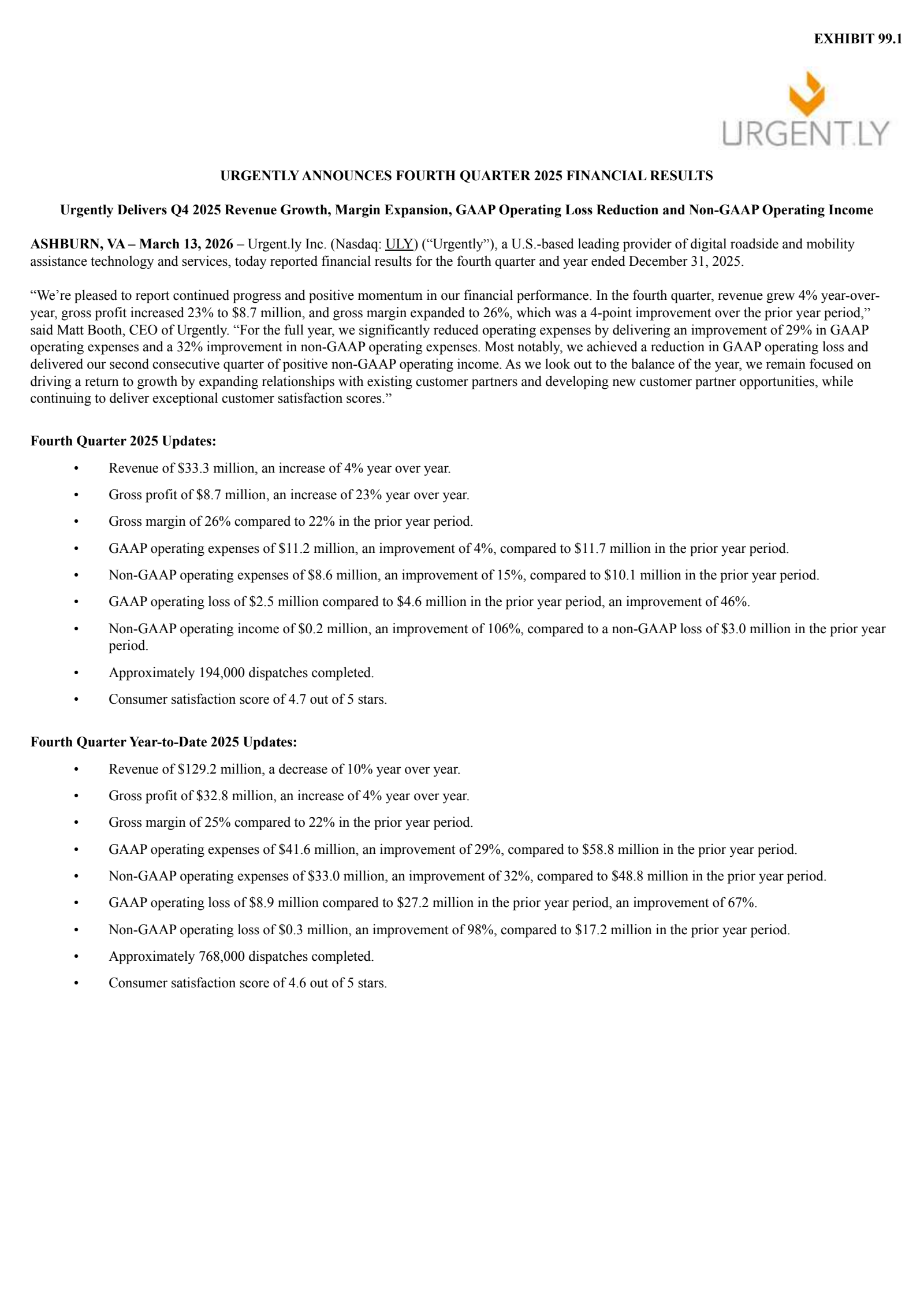 Urgent.ly's Q4 2025 Press Release