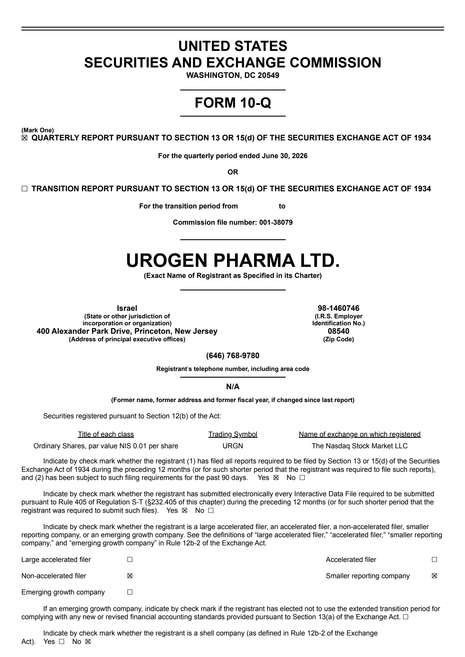 Urogen Pharma's Q2 2026 Quarterly report