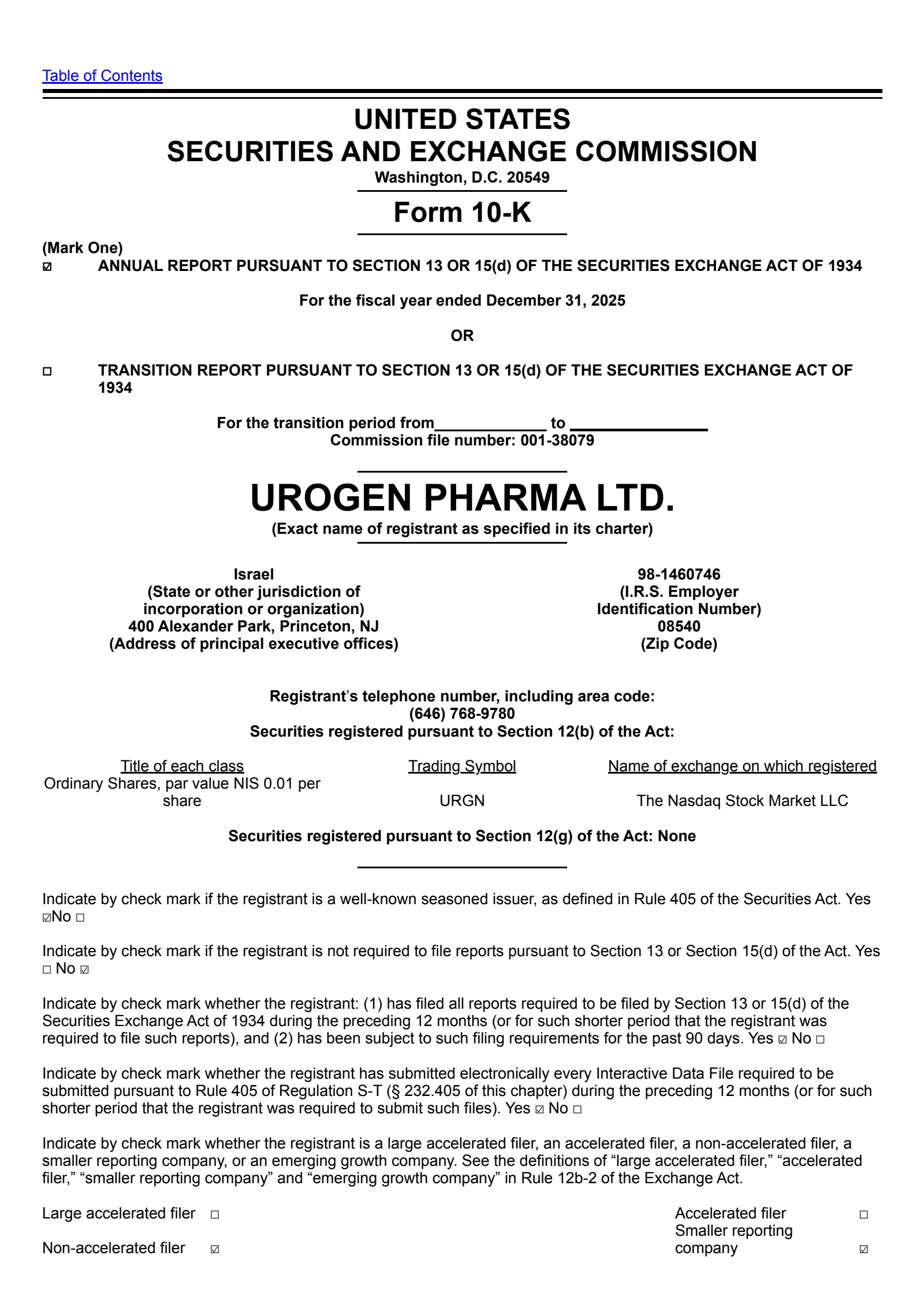 Urogen Pharma's Q4 2025 Annual report