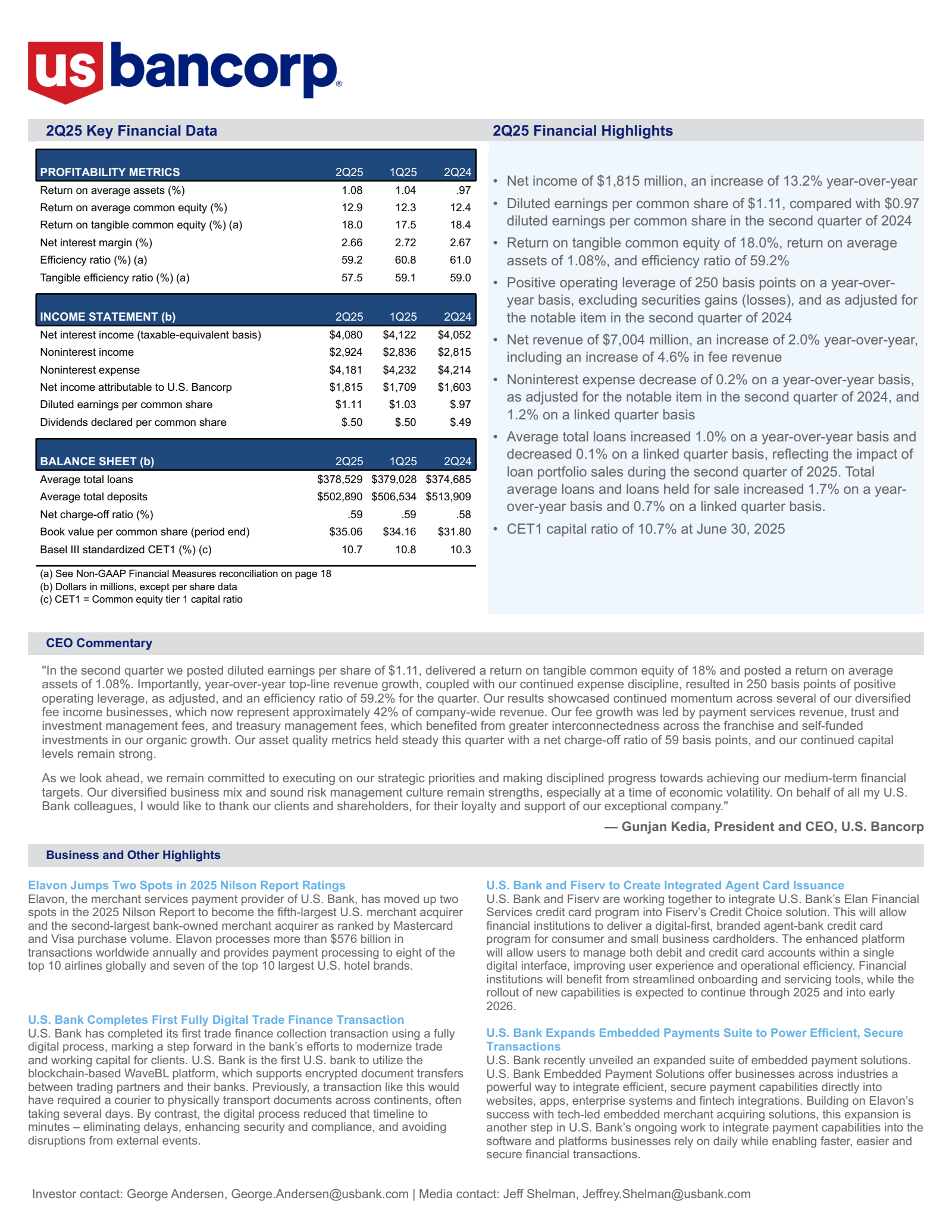 U.S. Bancorp's Q2 2025 Earnings Release