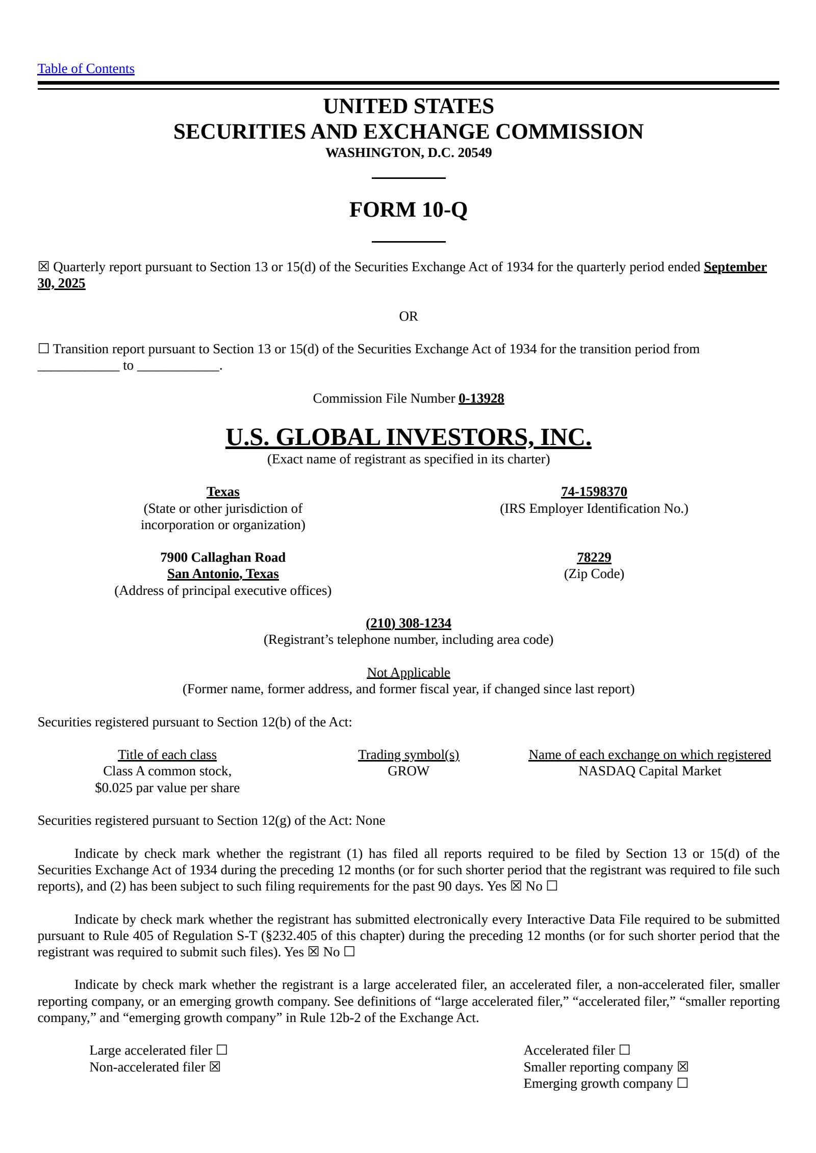U.S. Global Investors' Q1 2026 Quarterly Report
