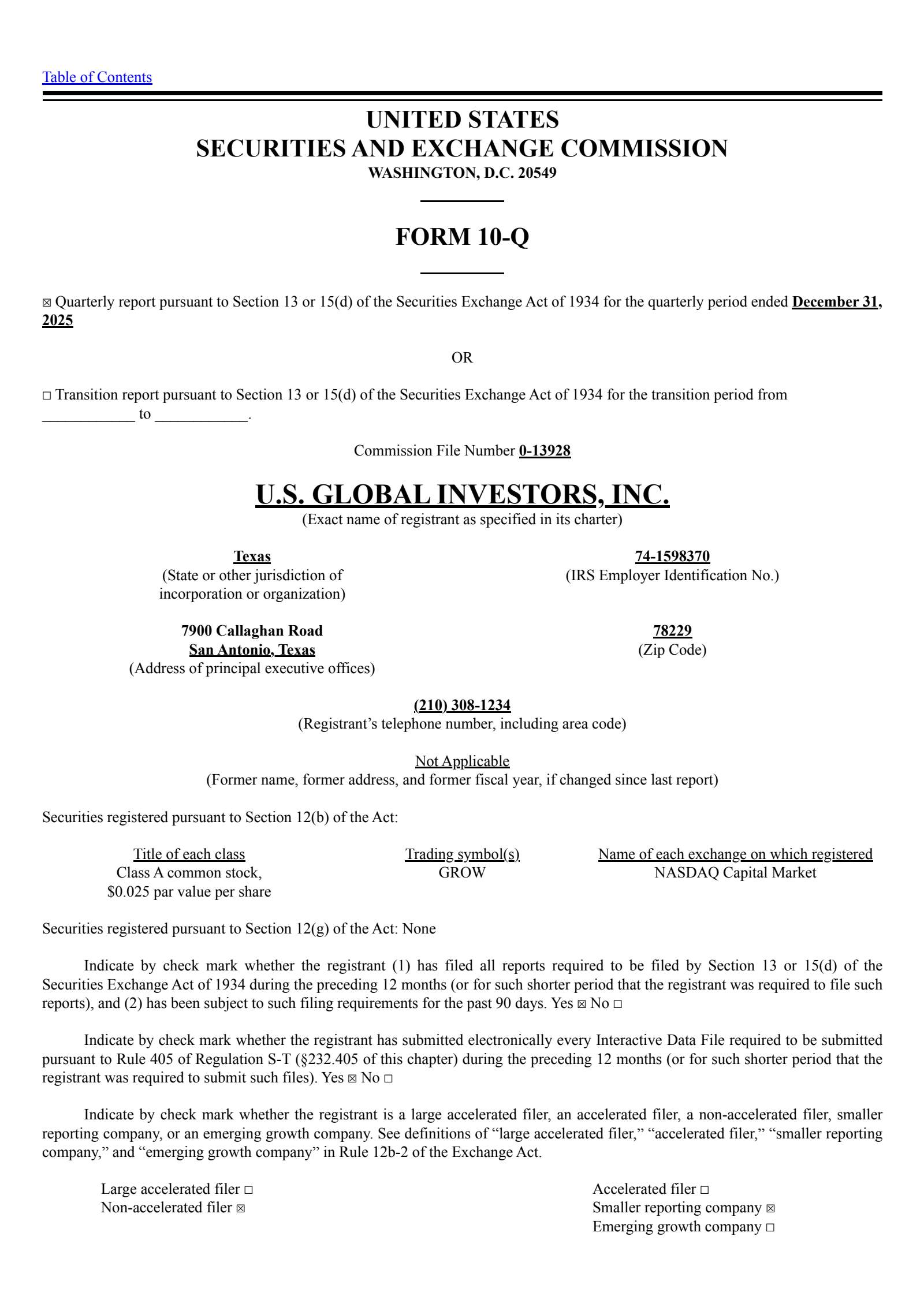 U.S. Global Investors' Q2 2026 Quarterly report
