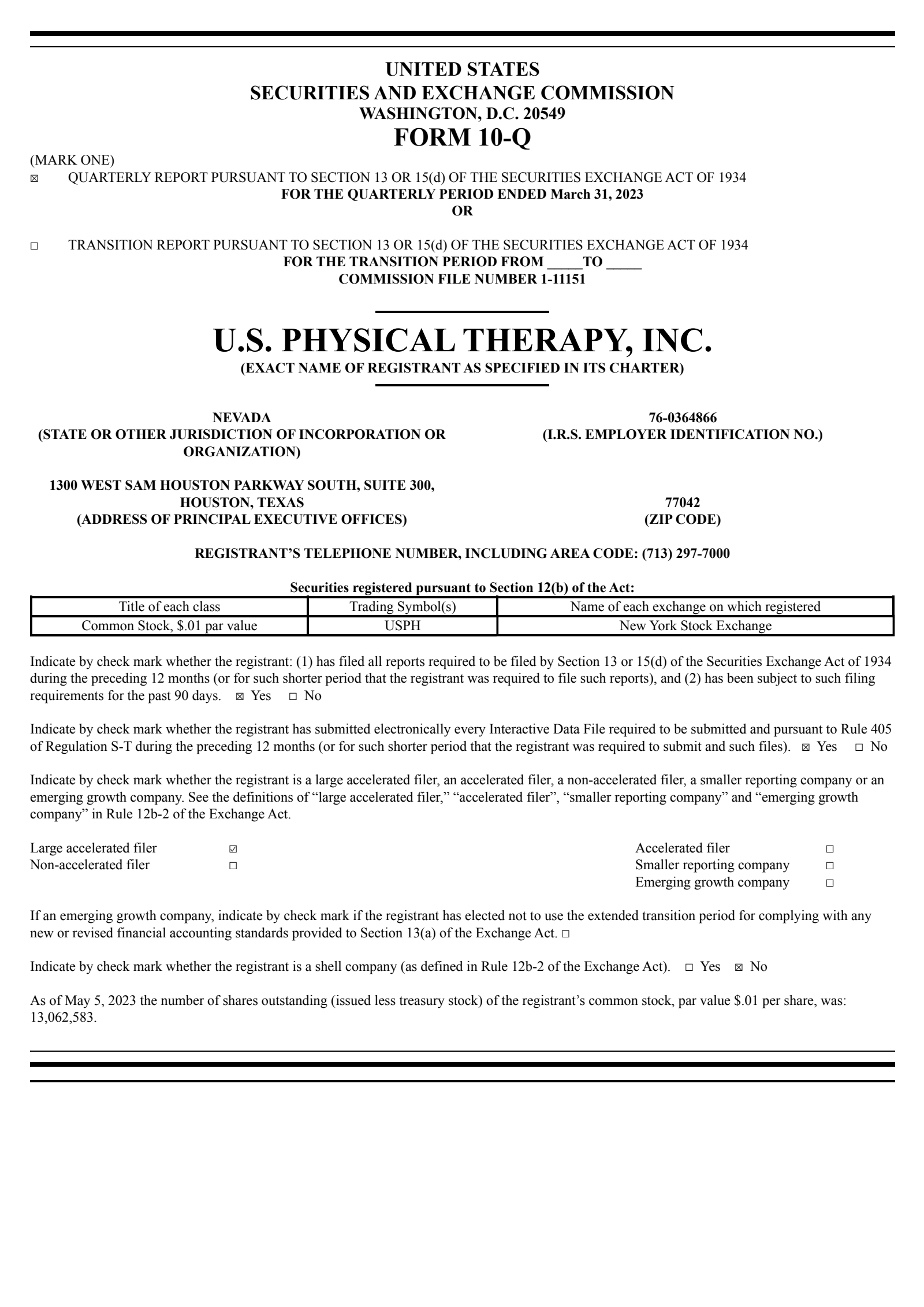 U.S. Physical Therapy's Q1 2023 Quarterly report