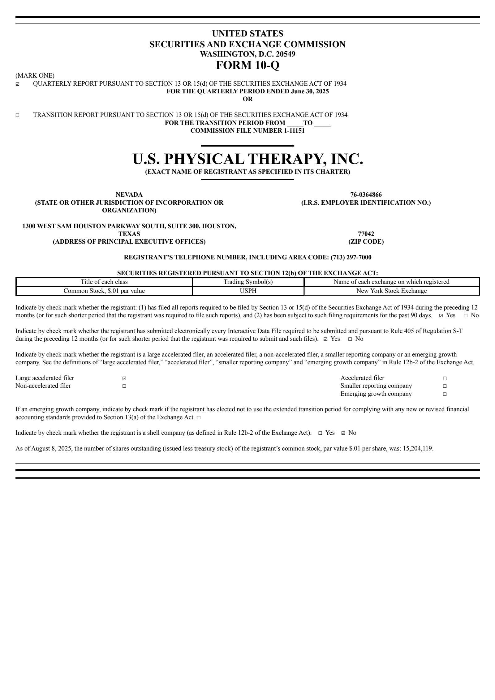 U.S. Physical Therapy's Q2 2025 Quarterly report