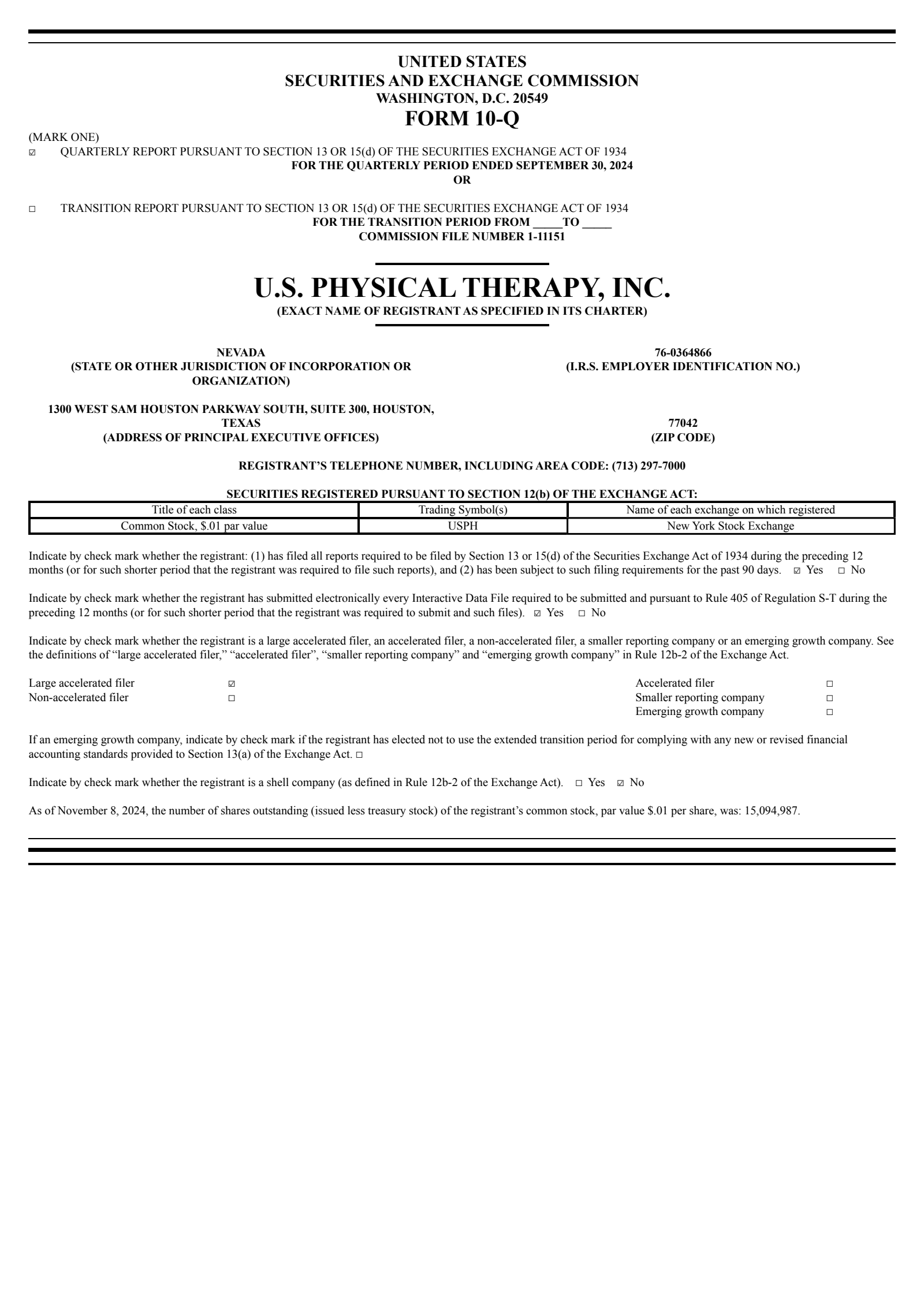 U.S. Physical Therapy's Q3 2024 Quarterly report
