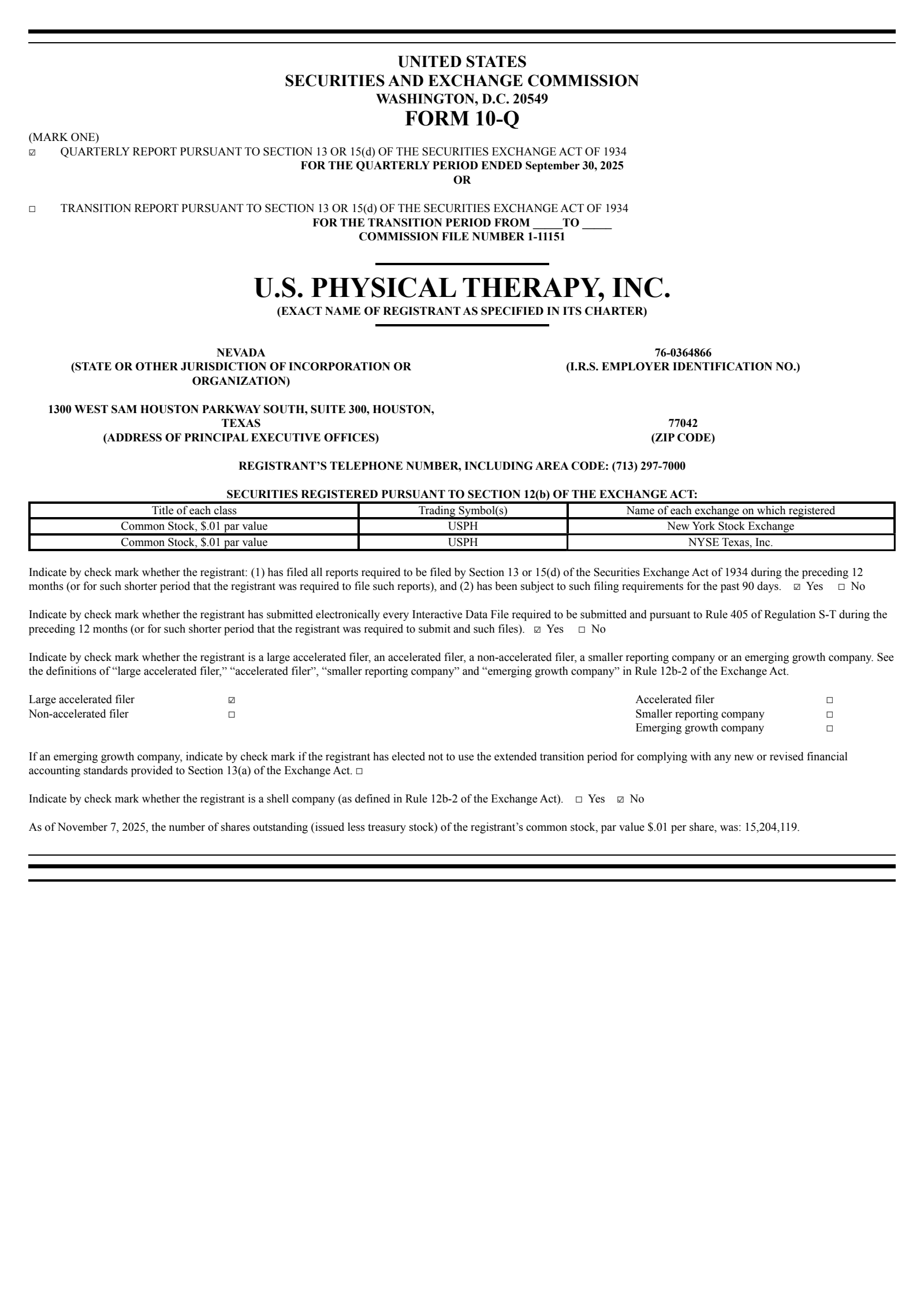 U.S. Physical Therapy's Q3 2025 Quarterly Report