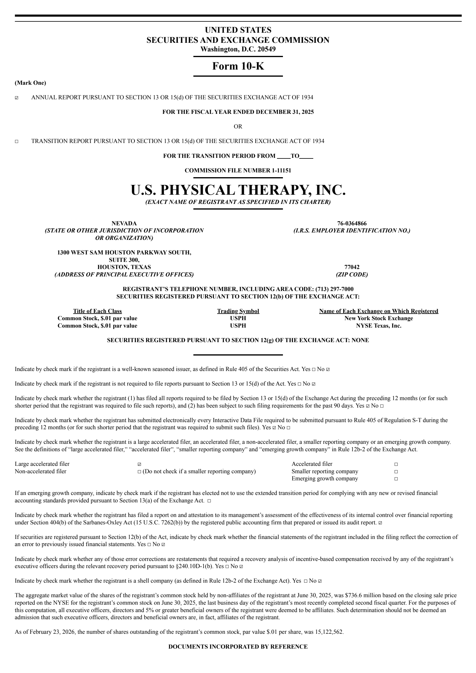 U.S. Physical Therapy's Q4 2025 Annual report