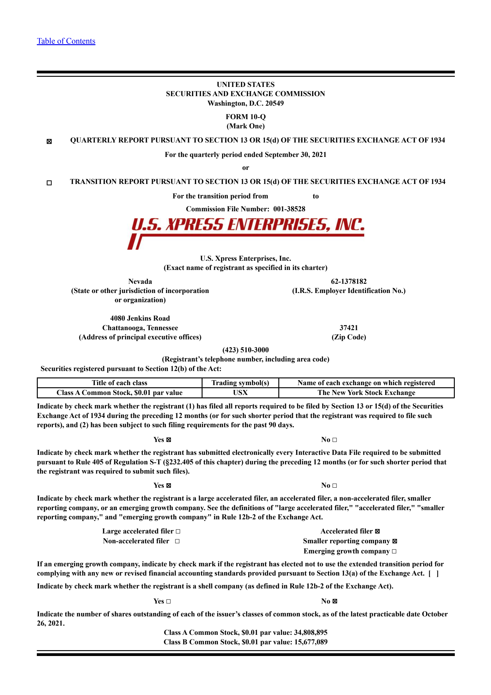 U.S. Xpress Enterprises' Q3 2021 Quarterly report