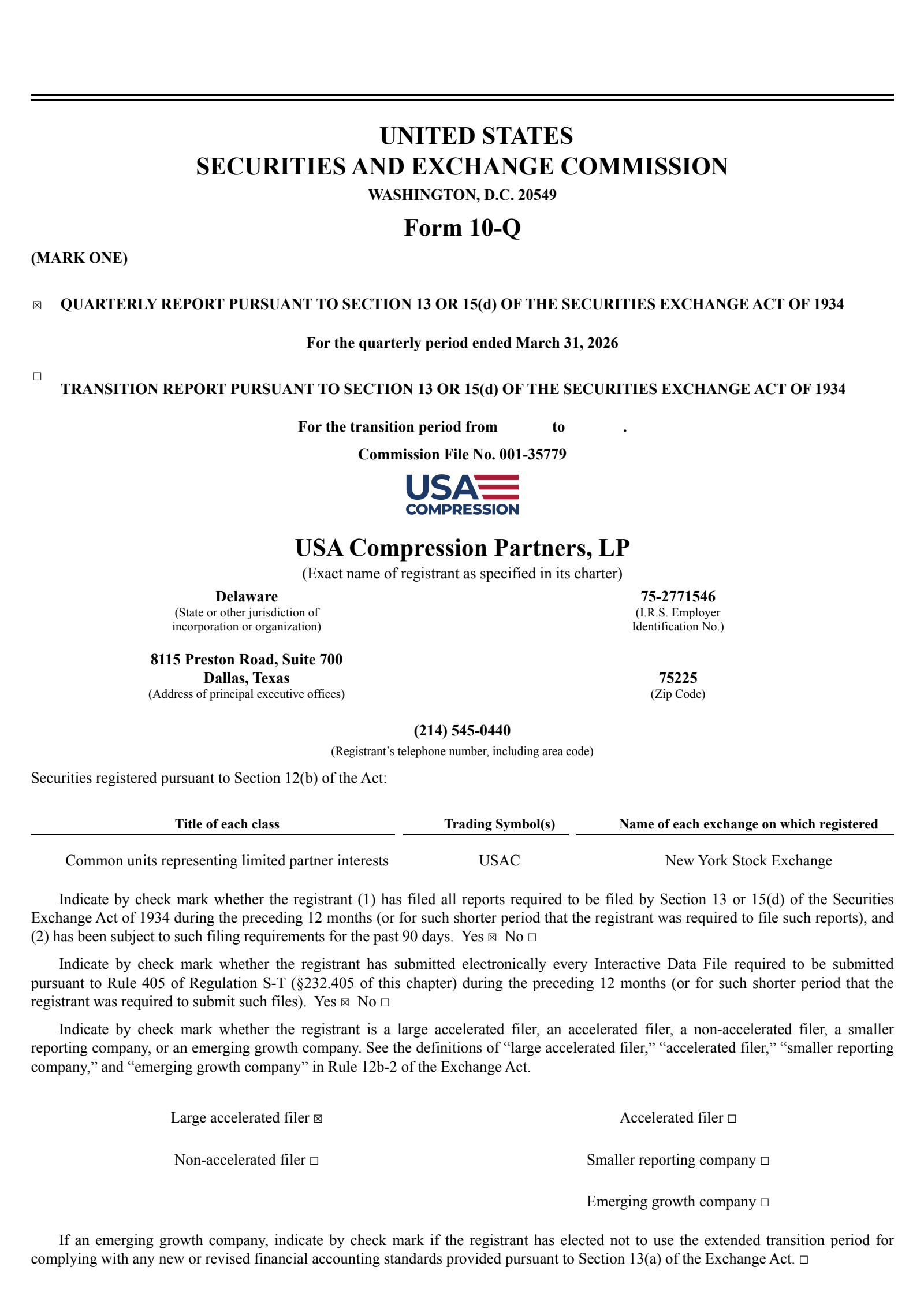 USA Compression Partners' Q1 2026 Quarterly report