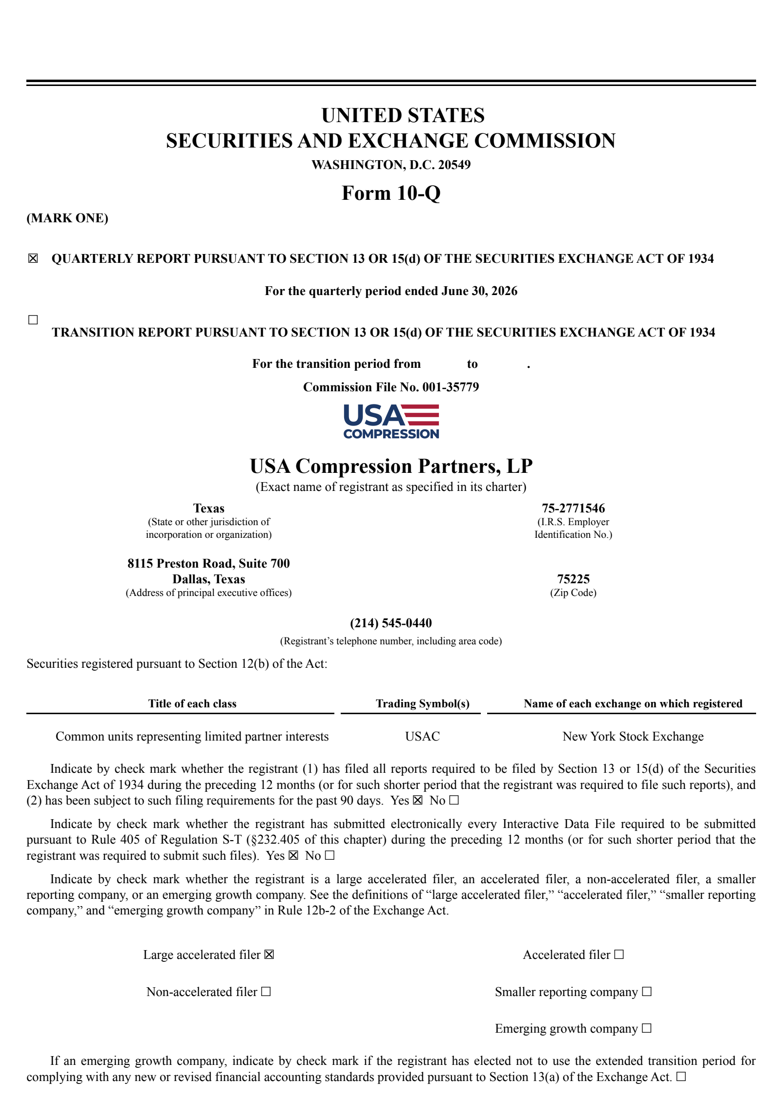 USA Compression Partners' Q2 2026 Quarterly report
