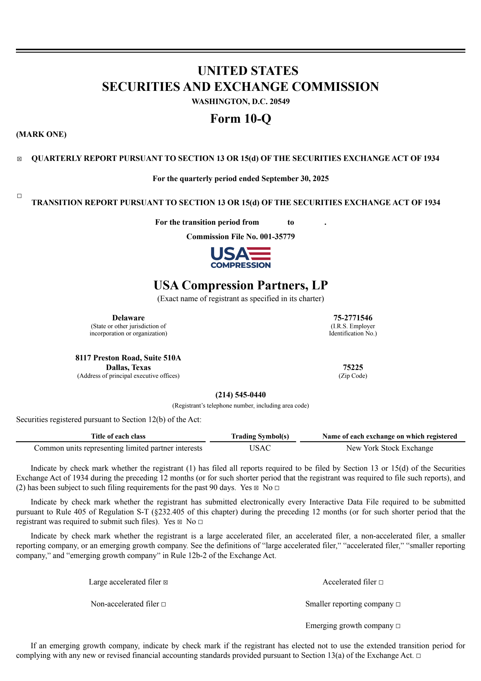 USA Compression Partners' Q3 2025 Quarterly Report