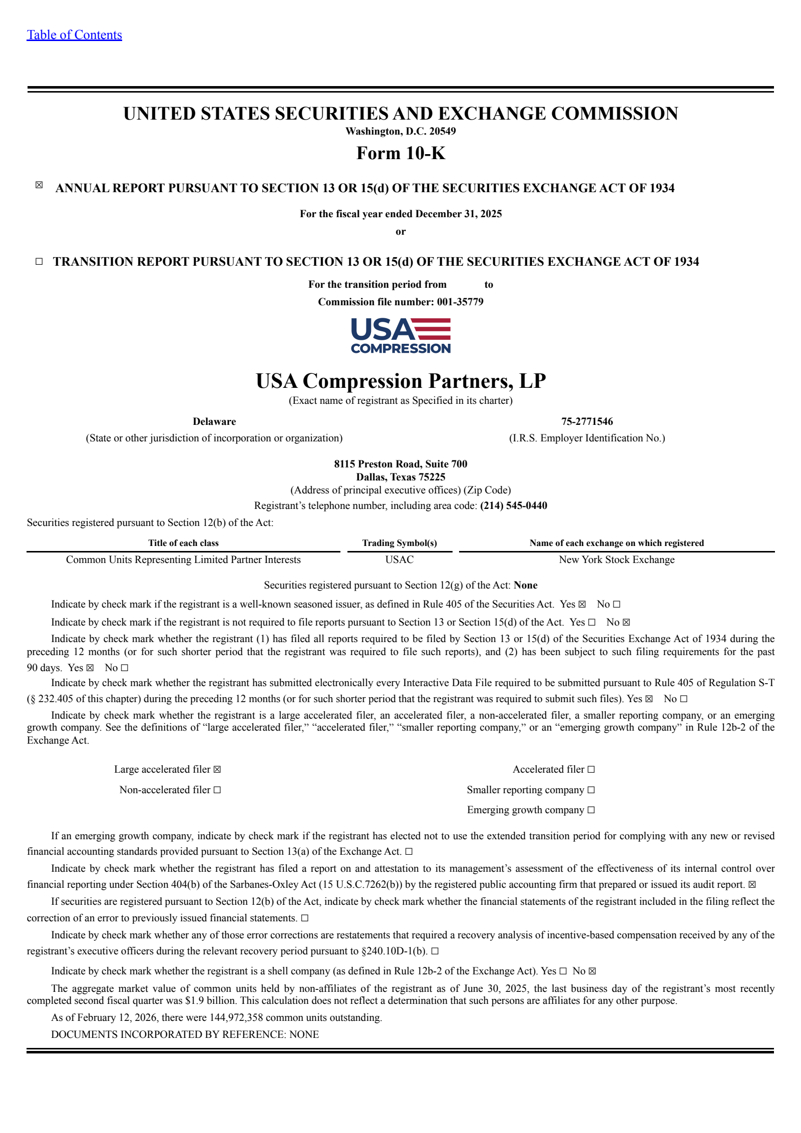 USA Compression Partners' Q4 2025 Annual report
