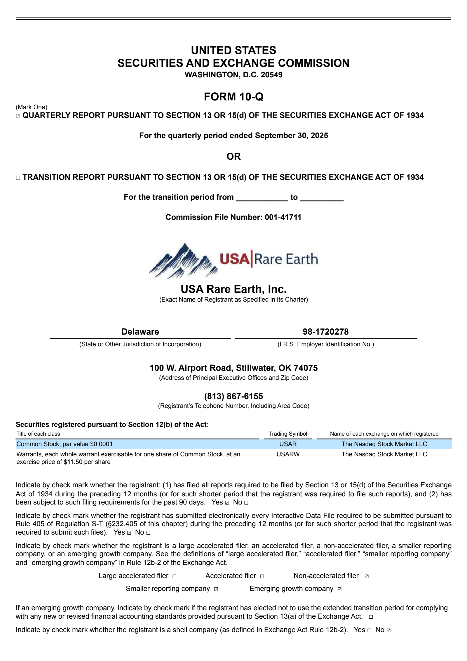 USA Rare Earth's Q3 2025 Quarterly Report