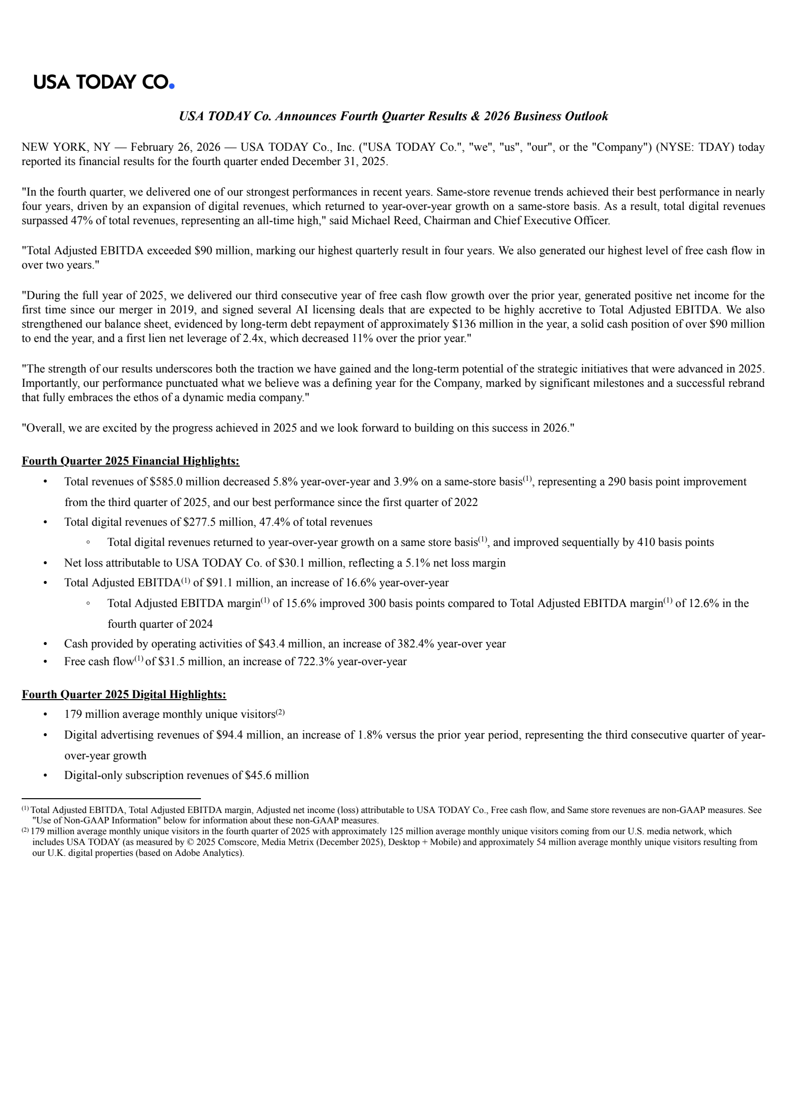 USA Today's Q4 2025 Press Release