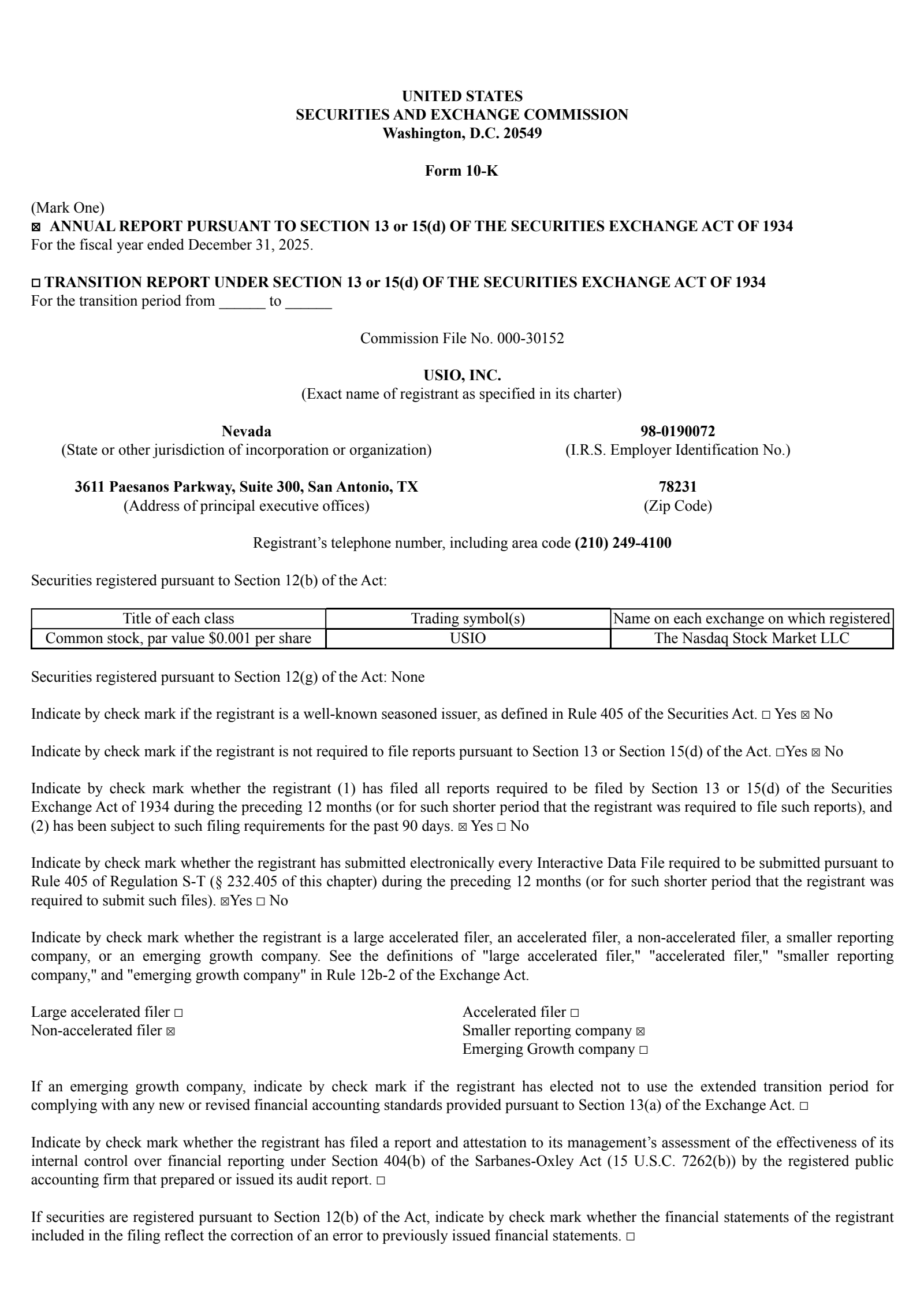 Usio's Q4 2025 Annual report