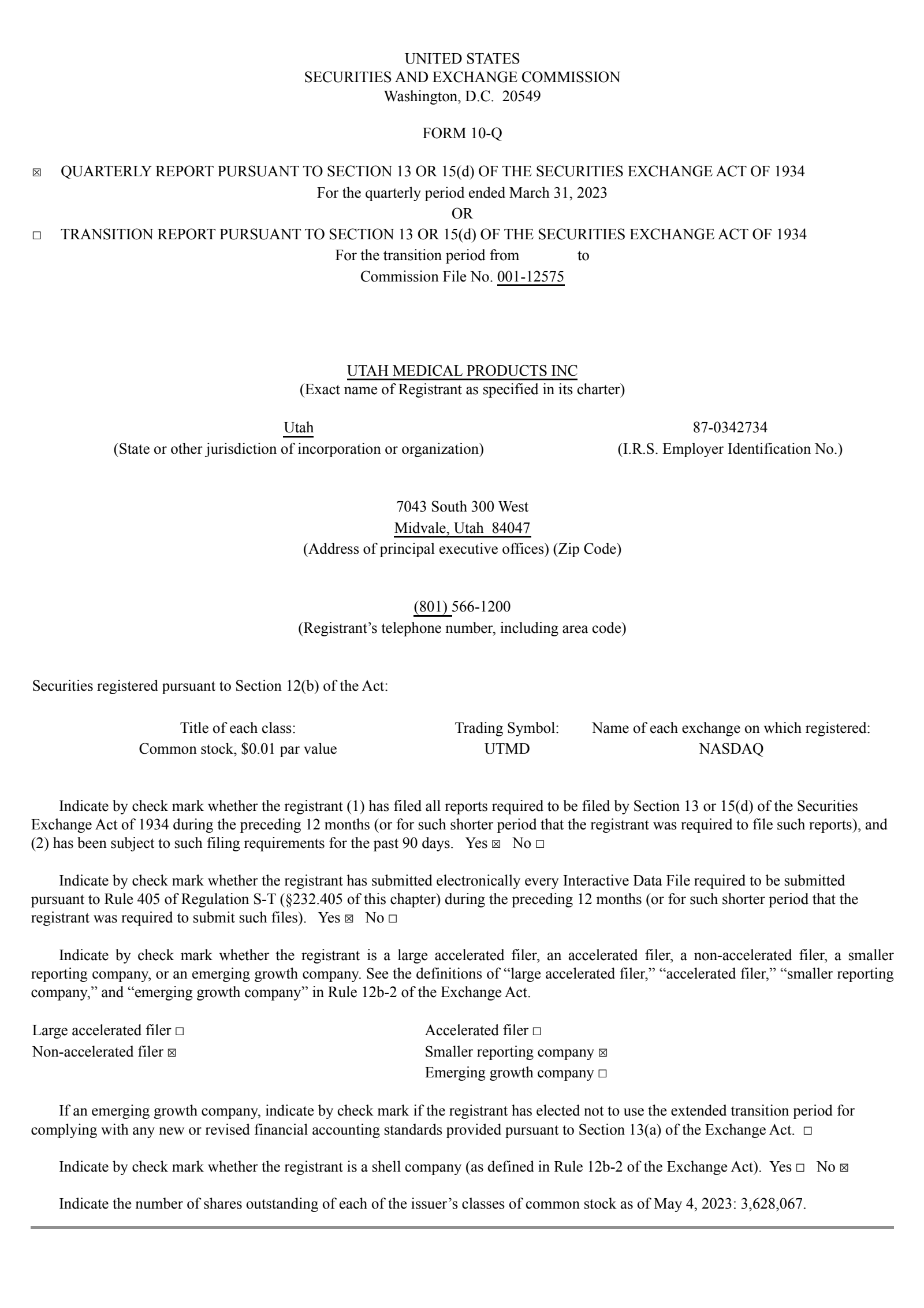 Utah Medical Products' Q1 2023 Quarterly report
