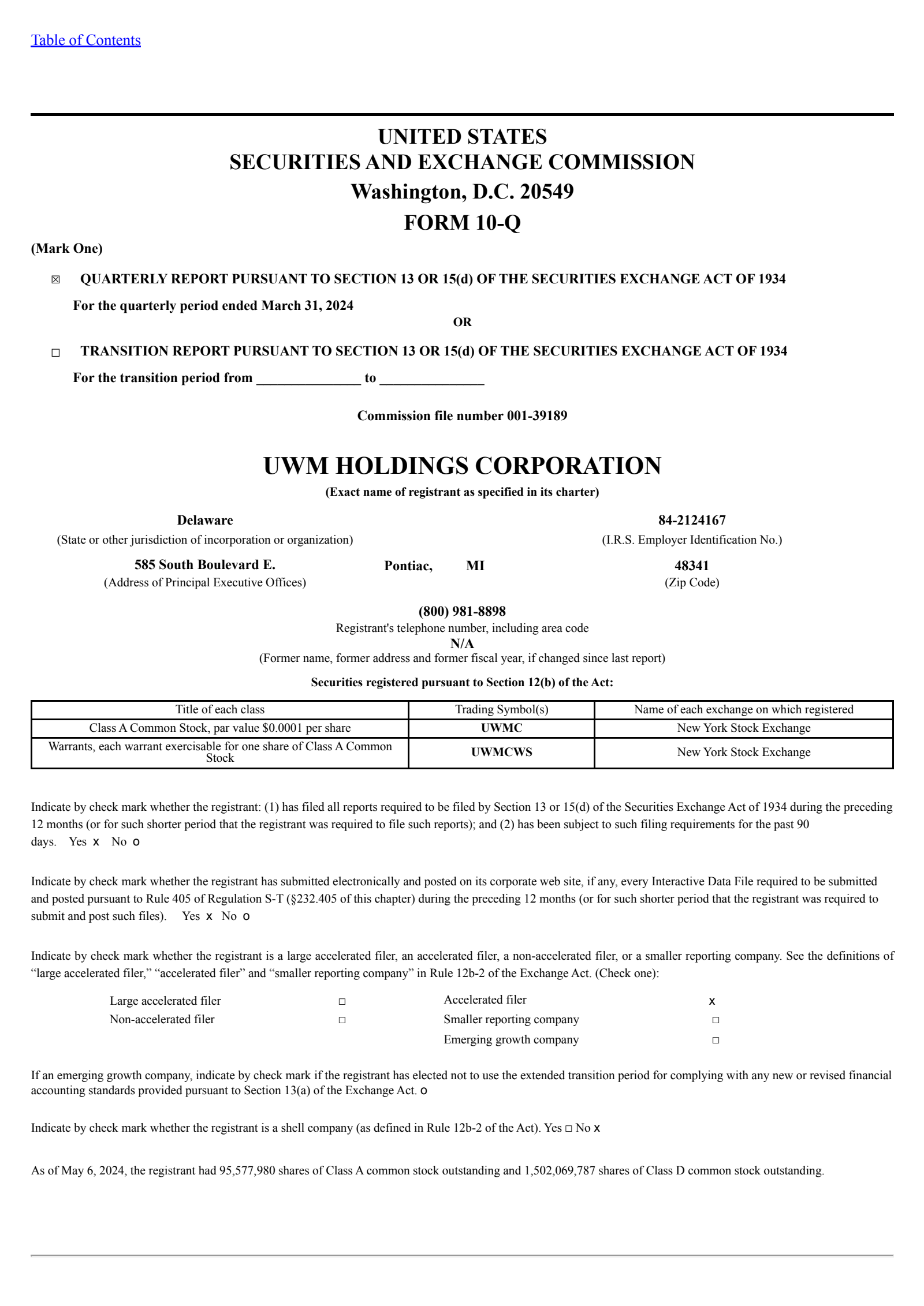 UWM's Q1 2024 Quarterly report