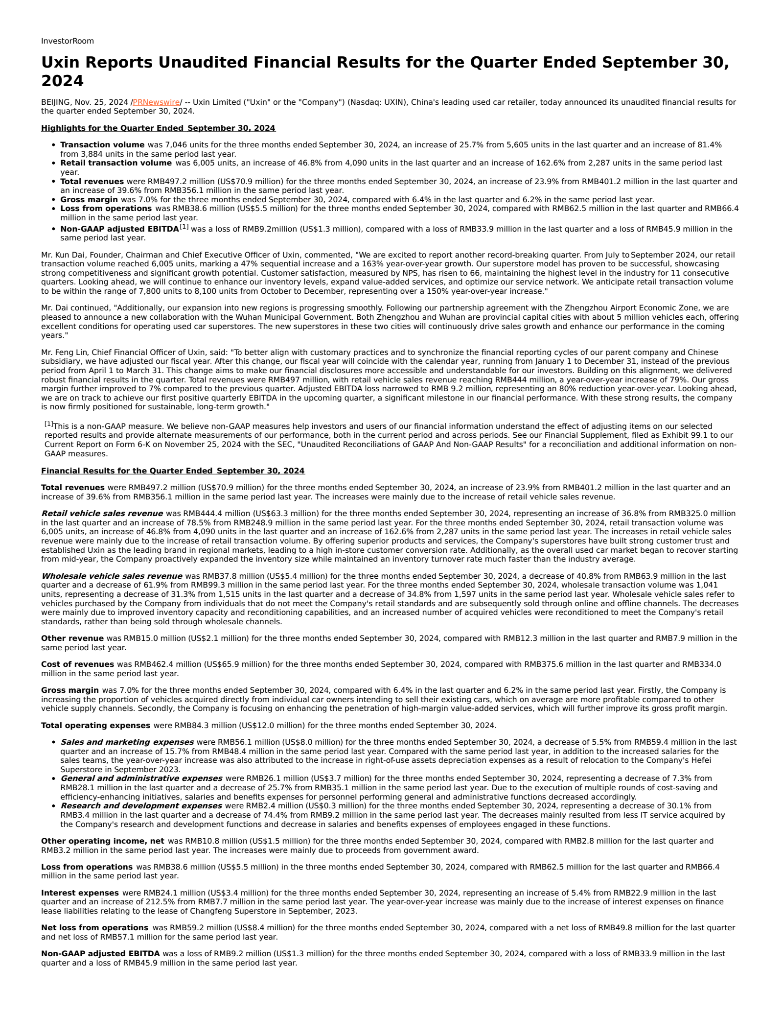 Uxin's Q2 2025 Earnings Release