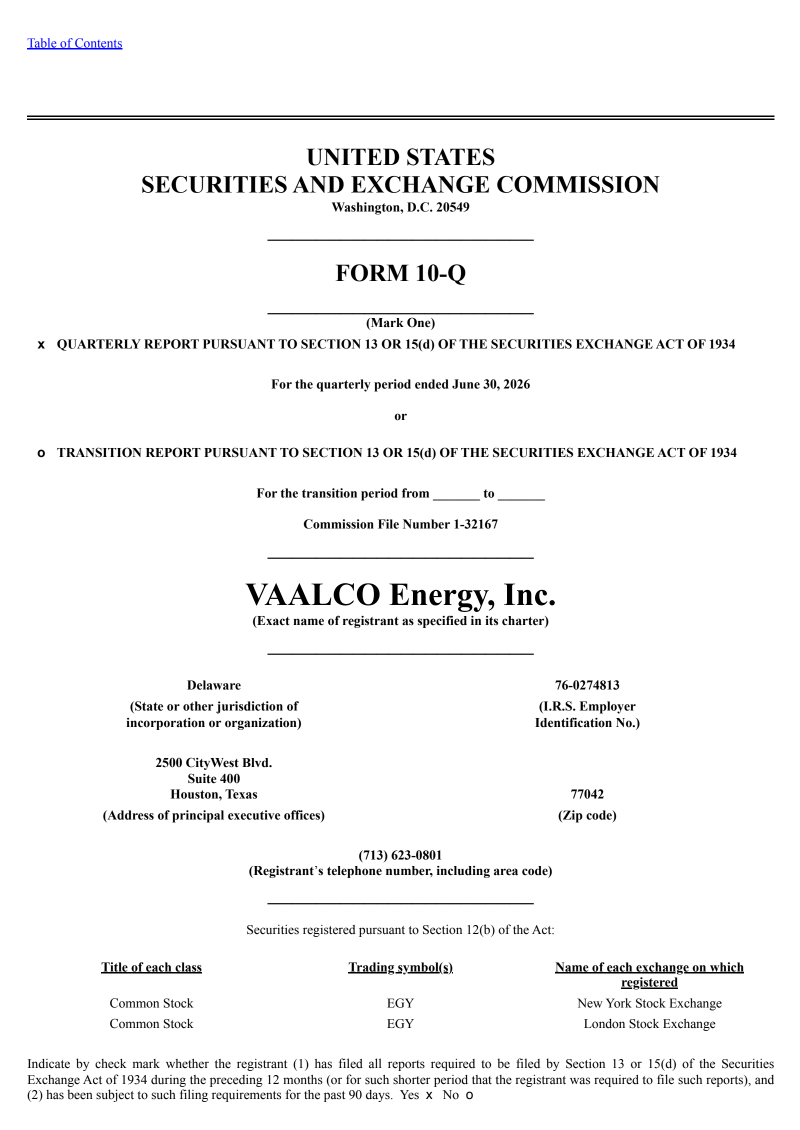 Vaalco Energy's Q2 2026 Quarterly report