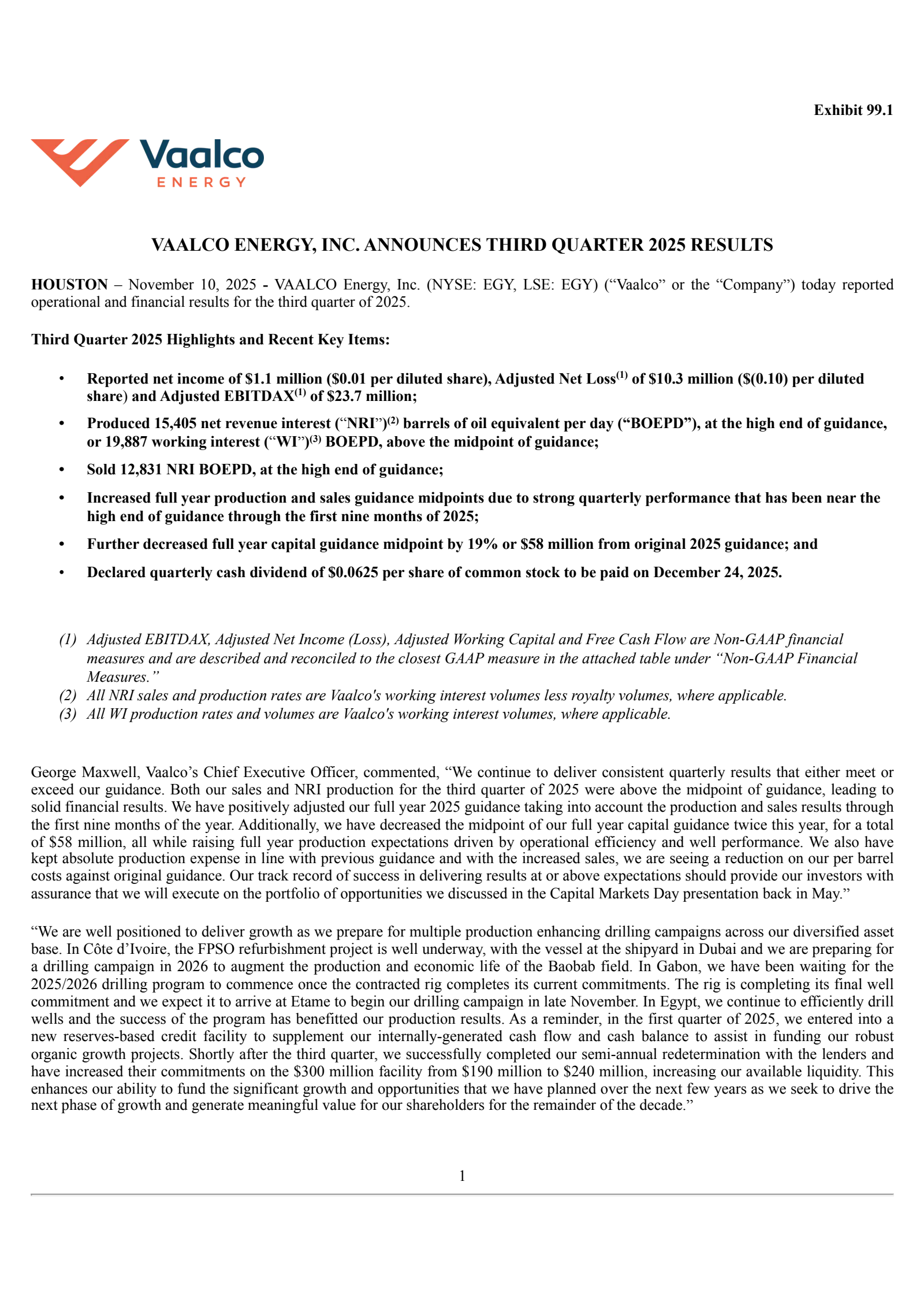 Vaalco Energy's Q3 2025 Earnings Release