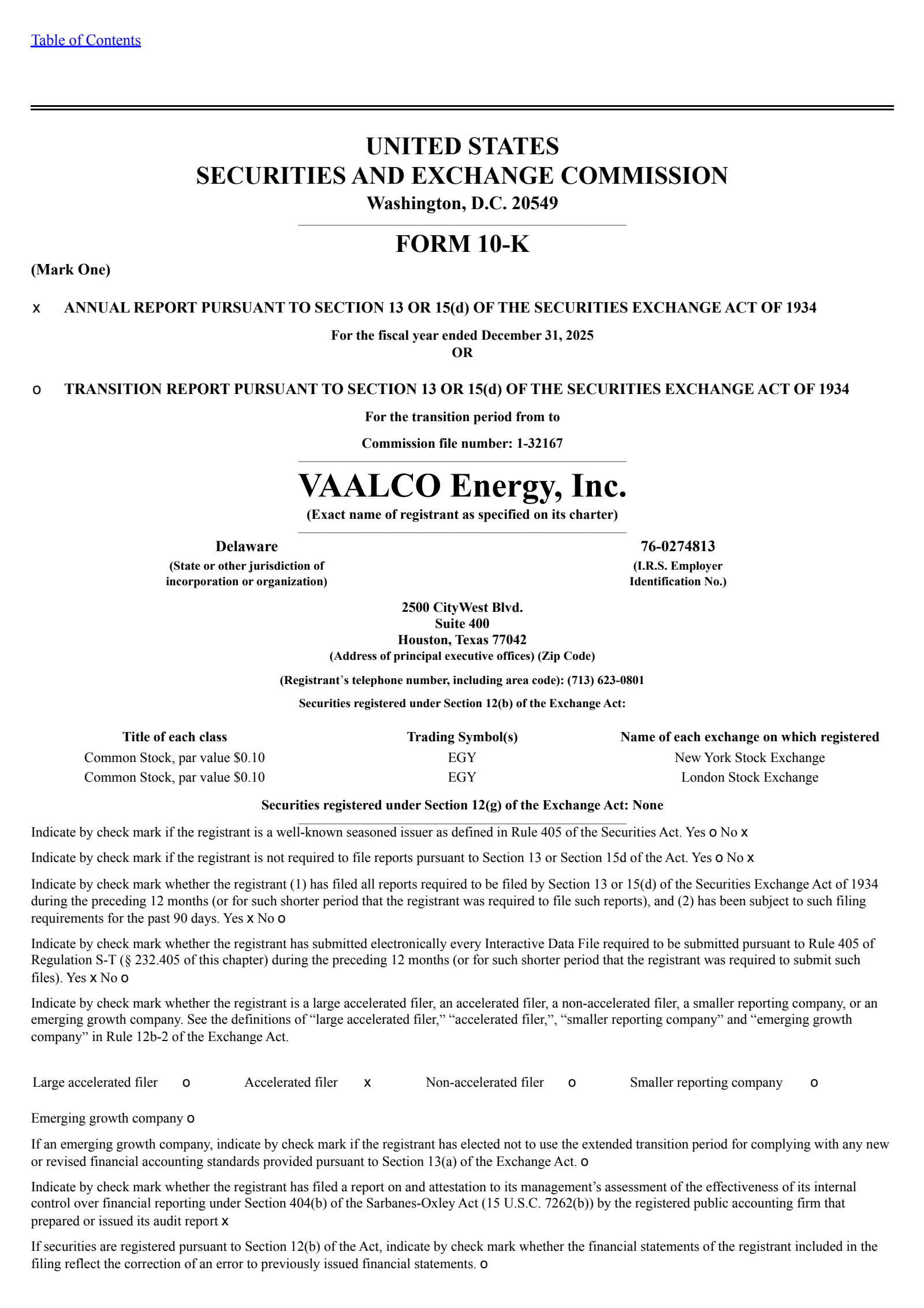 Vaalco Energy's Q4 2025 Annual report