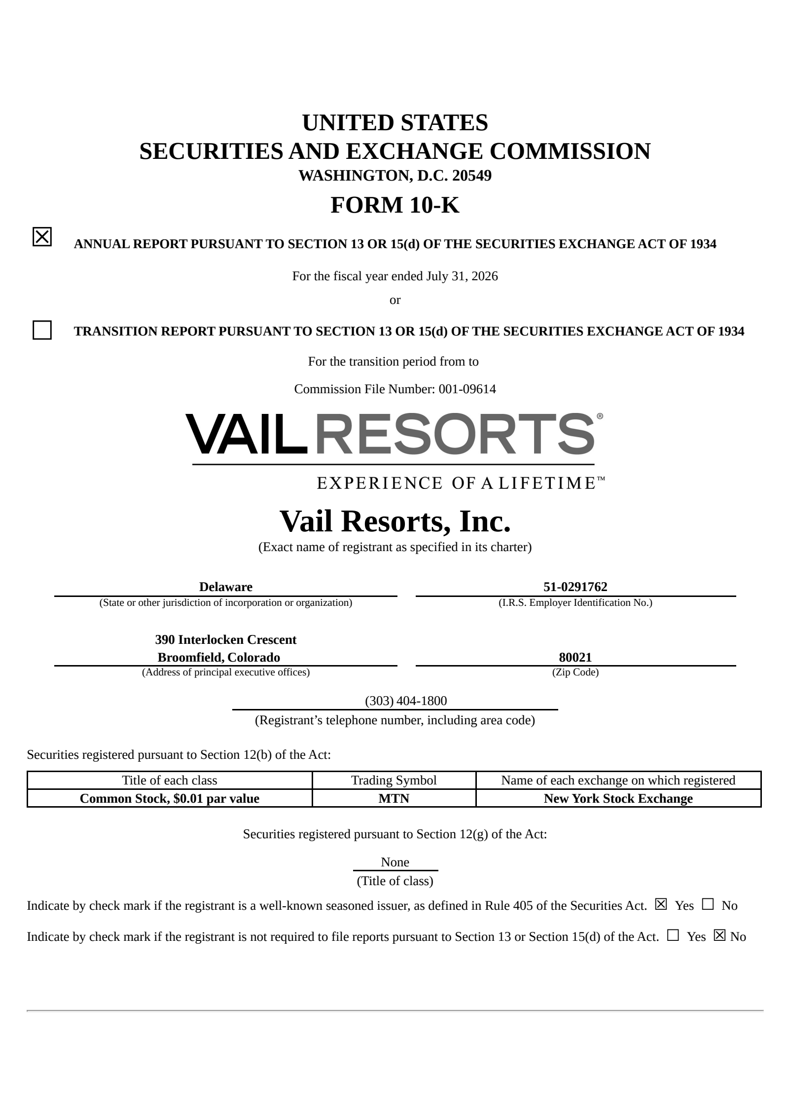 Vail Resorts' Q4 2026 Annual report