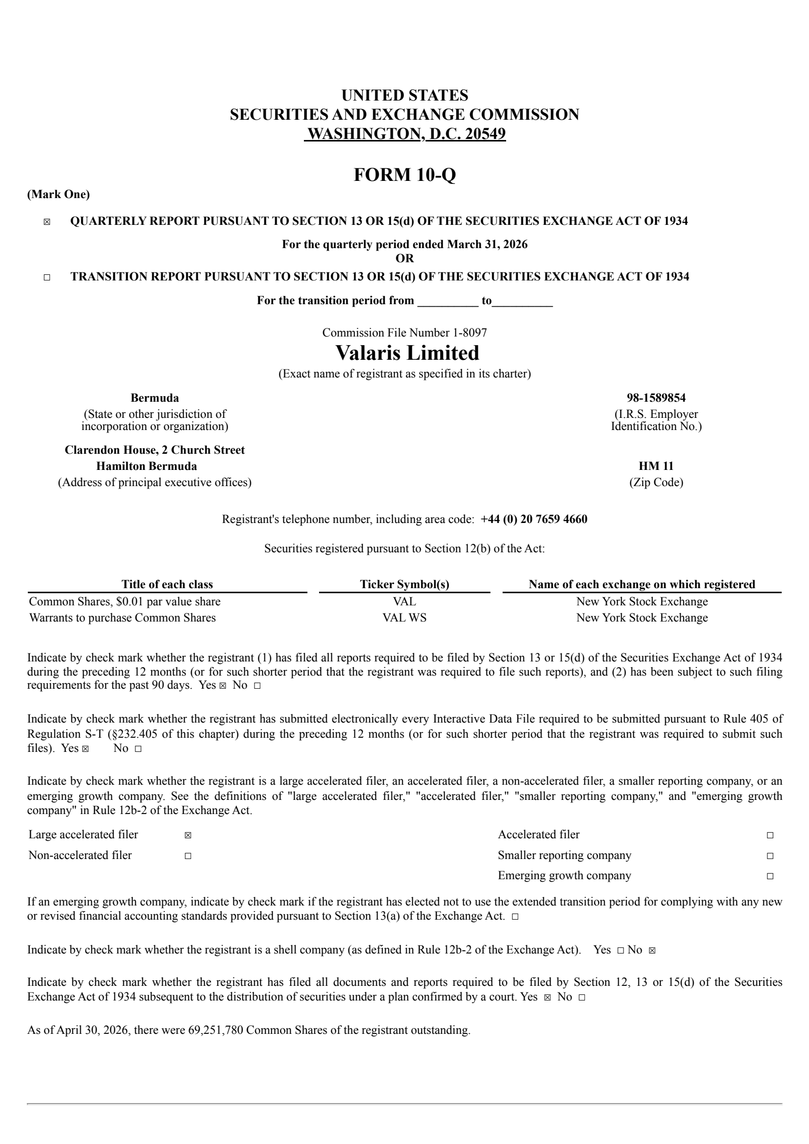 Valaris' Q1 2026 Quarterly report